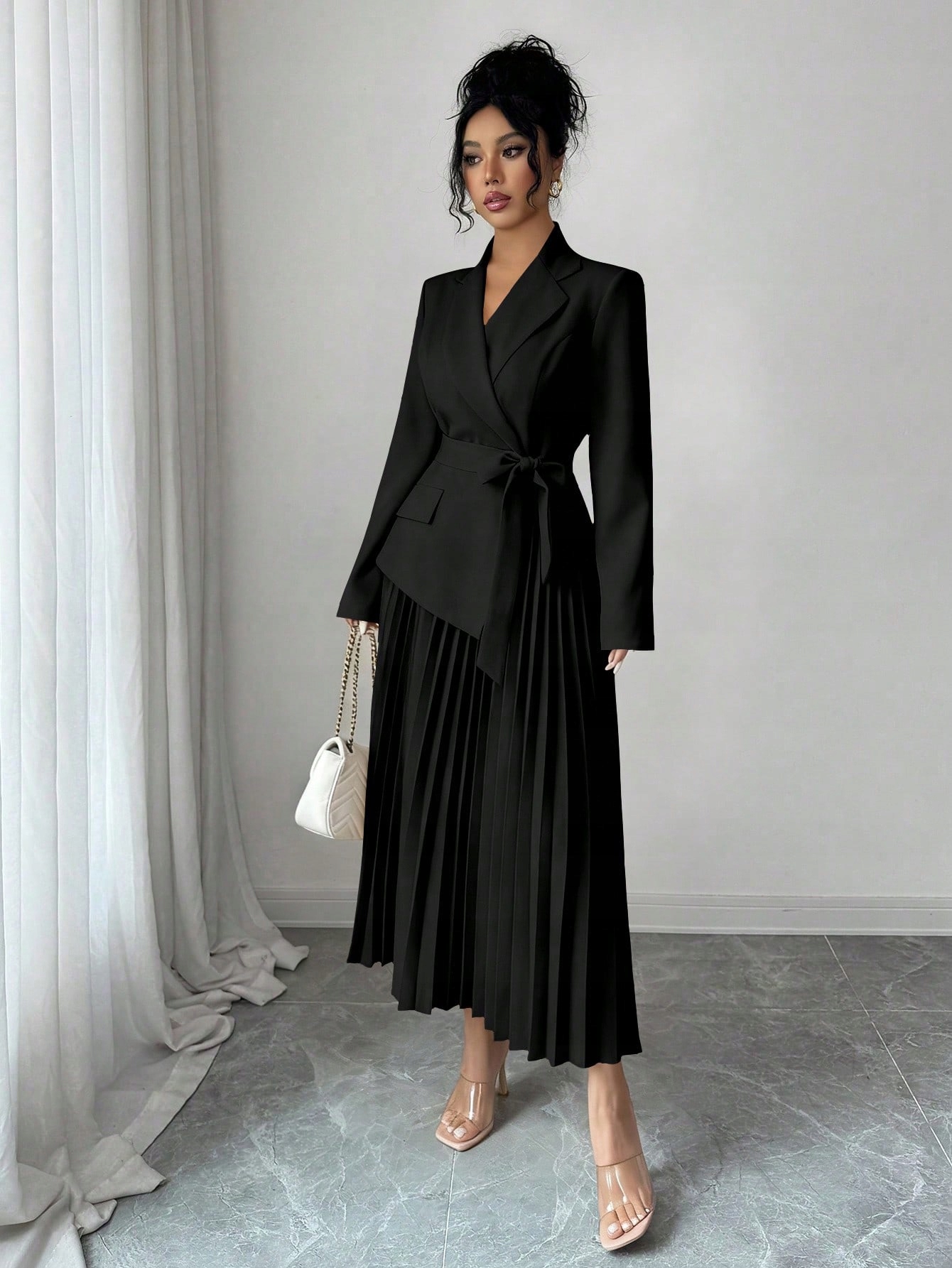 Shein Černá Elegantní Šaty S Páskem Pro Mnoho Příležitostí 1M