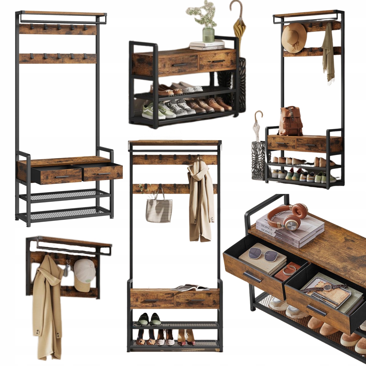 Skrinka na topánky s vešiakovým sedadlom Vysoká s zásuvkou 181 cm Predsieň