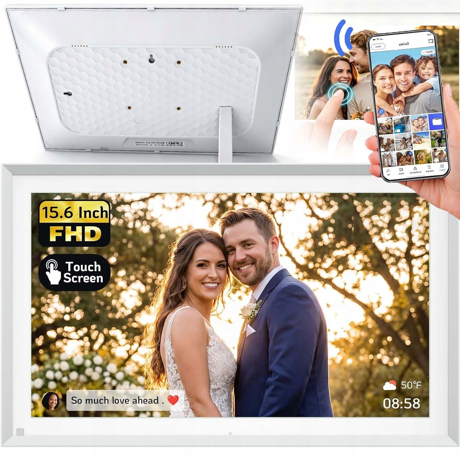 Digitální Rámeček Na Fotografie Wifi 15.6" Dotykový S Hodinami A 30 Jazyky 32GB