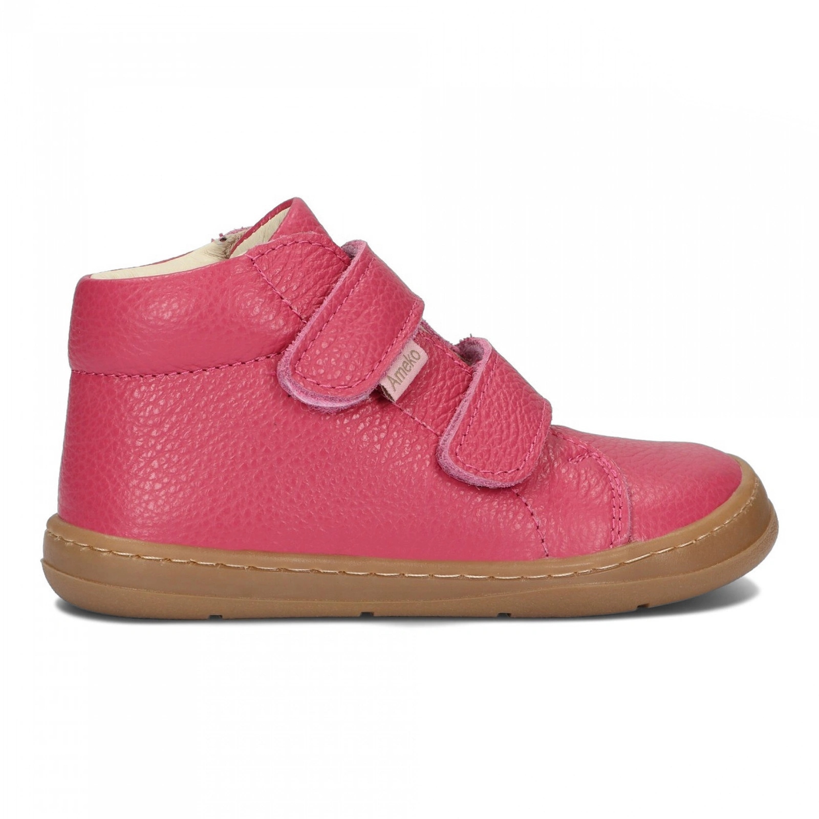 Buty barefoot skórzane dziecięce przejściowe na rzepy Ameko Dakota Fuxia 25