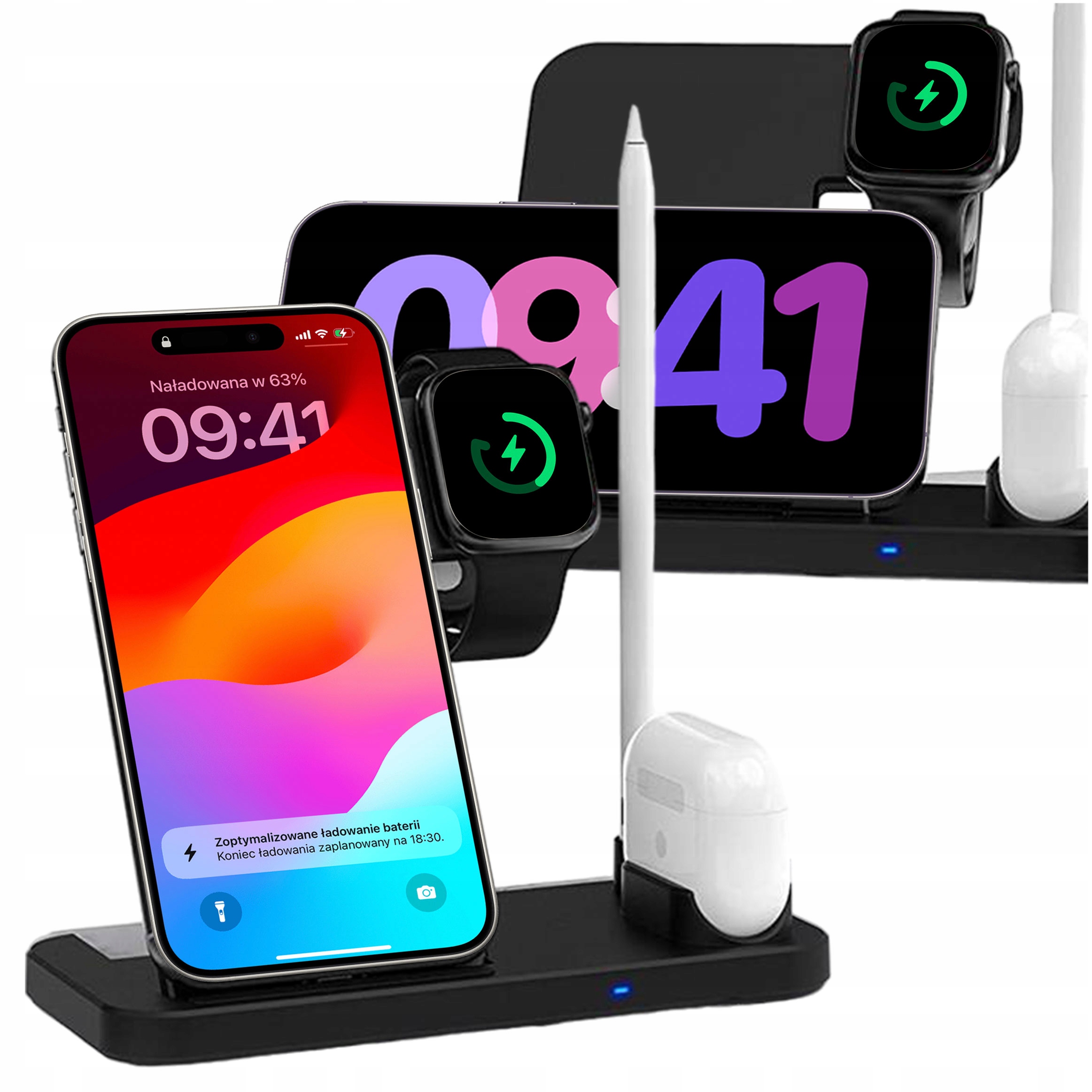 ŁADOWARKA INDUKCYJNA BEZPRZEWODOWA 4w1 do APPLE WATCH/ AIRPODS/ IPHONE/PEN