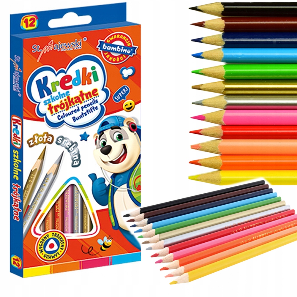 KREDKI OŁÓWKOWE TRÓJKĄTNE SZKOLNE 12 KOL BAMBINO