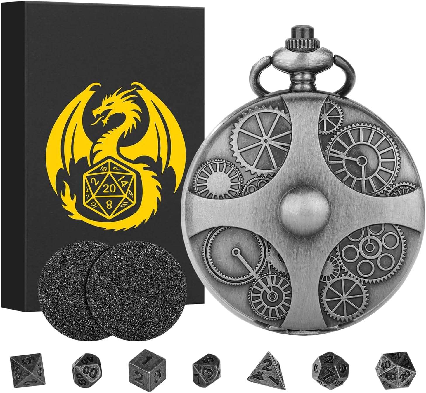 Zegarek kieszonkowy z kostkami Dnd D&D pudełko z łańcuszkiem Kolor srebrny