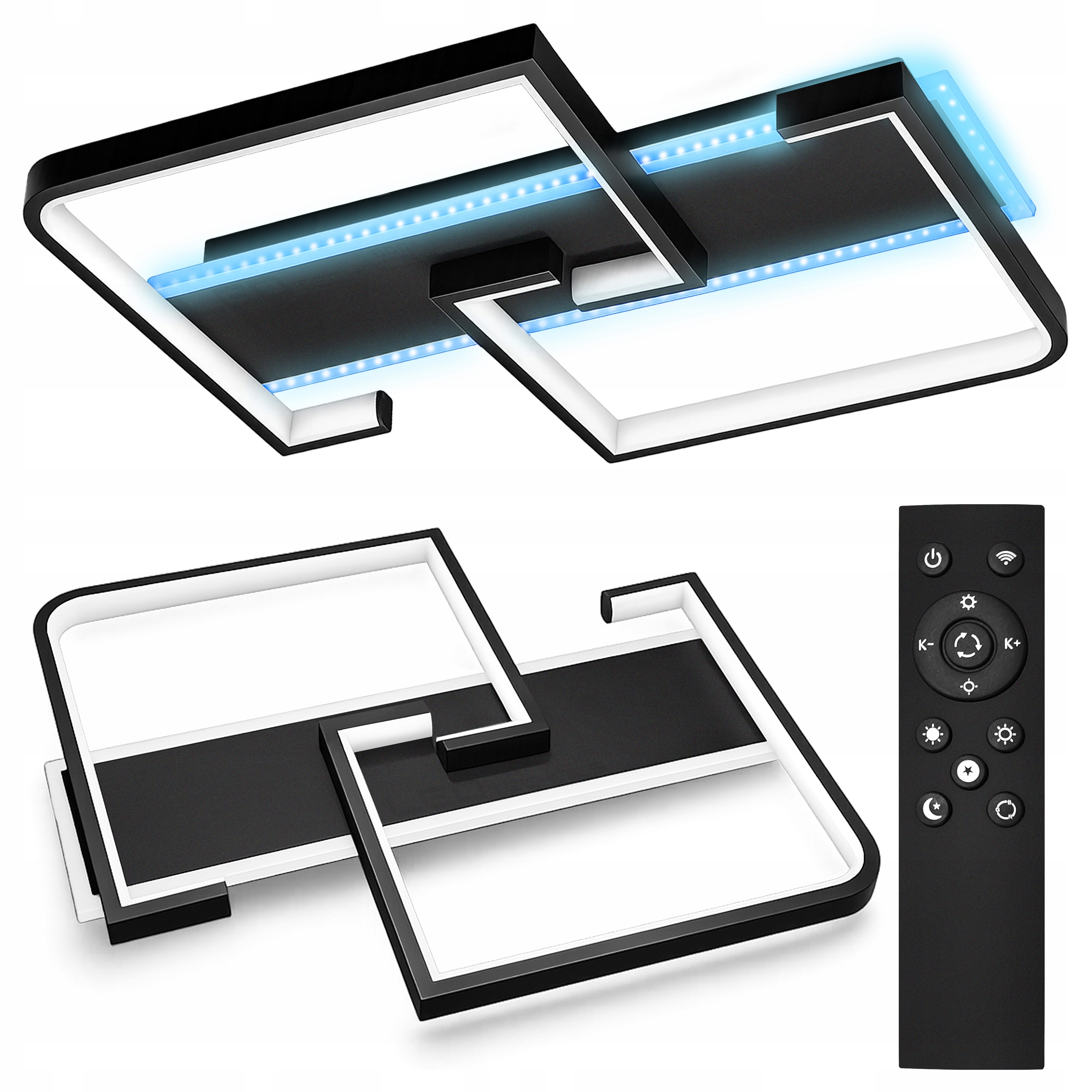 Lampa Sufitowa Nowoczesna Czarna Żyrandol Plafon Rgb Cct 46W Led 5060lm