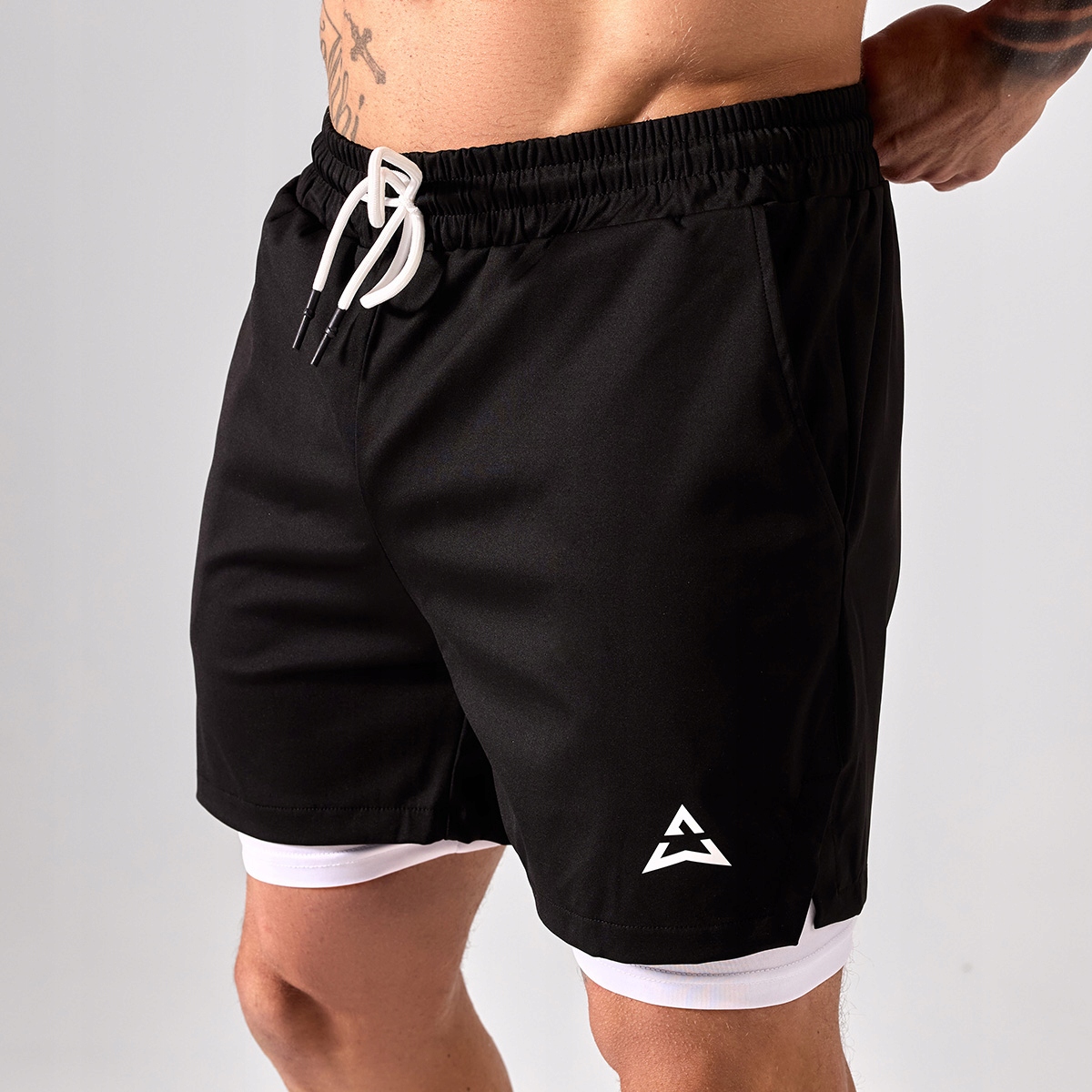 Allwear Spodenki 2w1 Black-white M Treningowe Na Siłownię Szybkoschnące