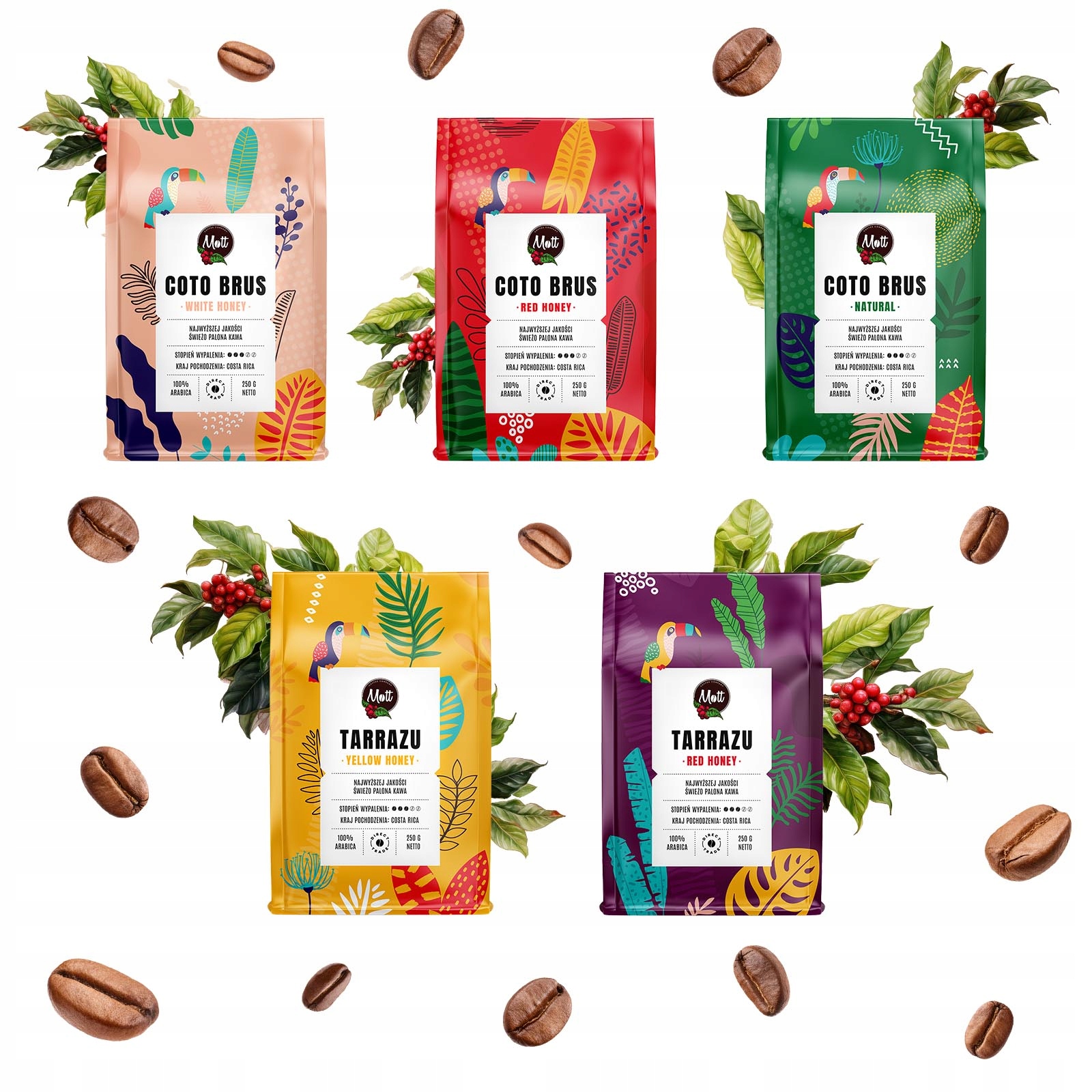 Sada zrnkových káv 5x250g 100% Arabica Kostarika Speciality