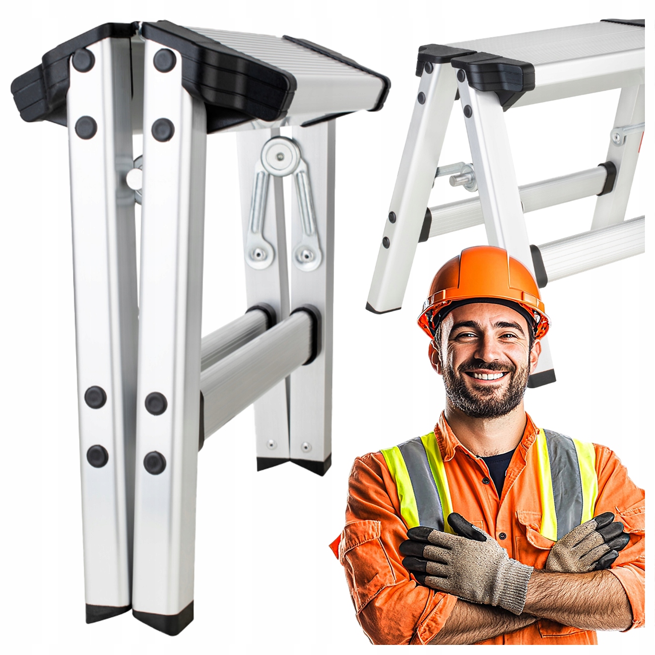 Žebřík Hliníkový Žebřík Domácí Oboustranný Skládací 2 Stupňový 150KG