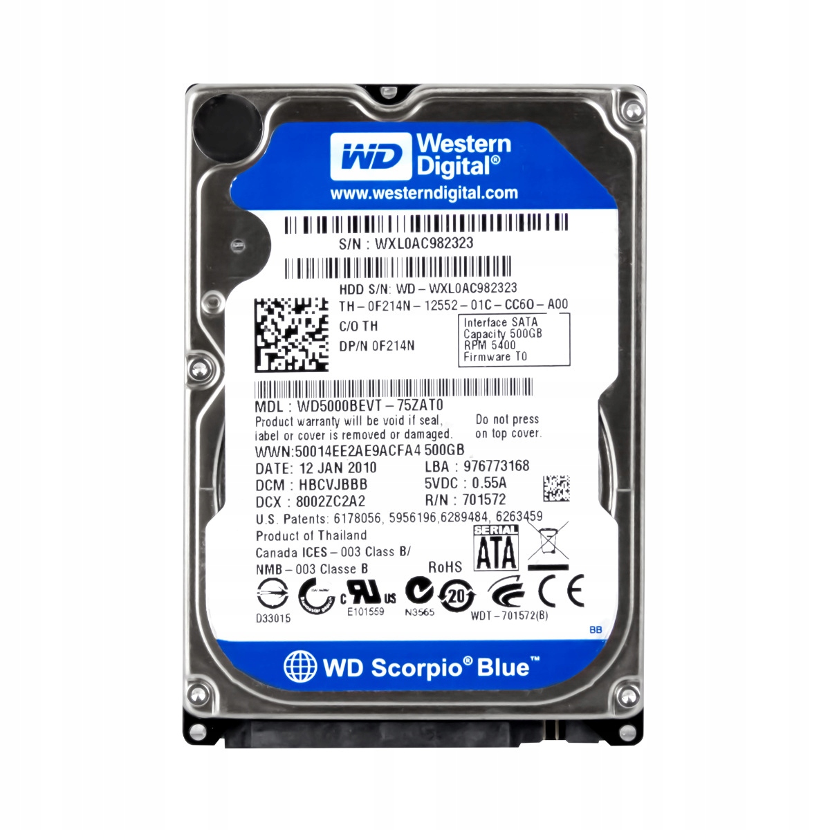 Dell 0F214N 500GB 5.4K 8MB Sata II 2.5'' WD5000BEVT