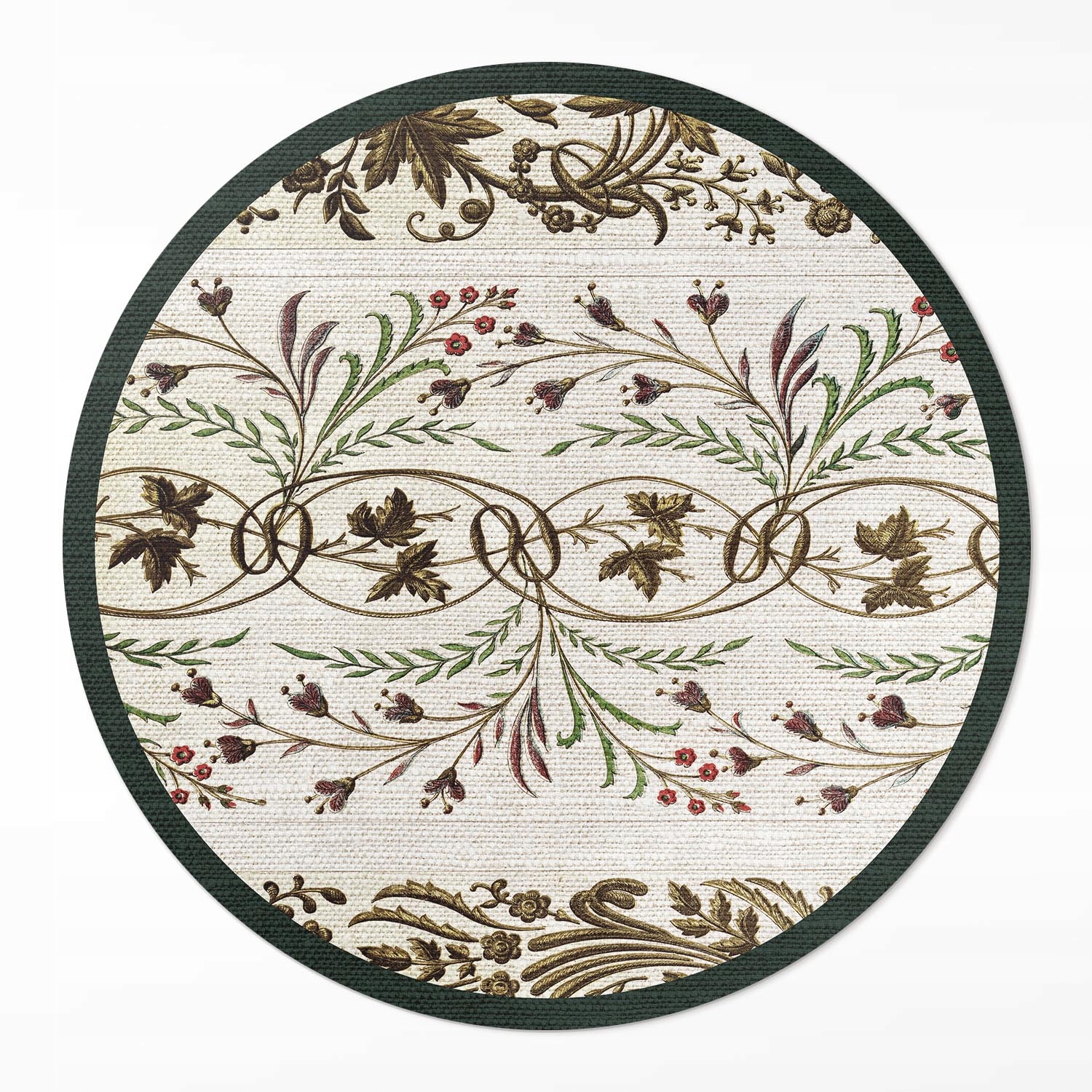 Okrúhly vinylový protišmykový koberec s ozdobnými rastlinnými ozdobami ⌀ 100 cm