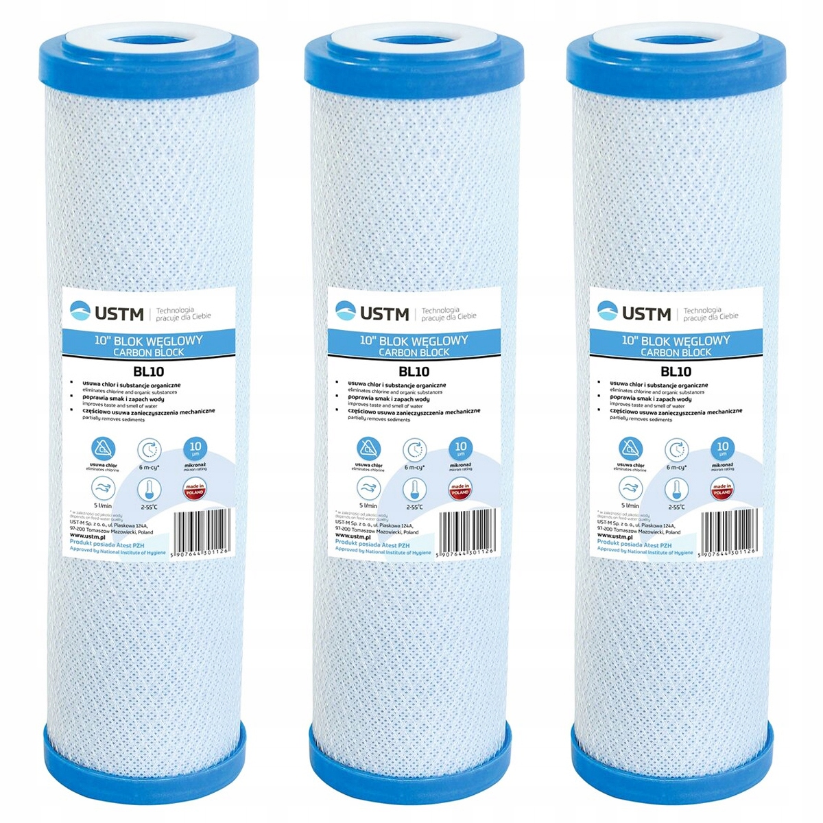 

3x Filtr Do Wody 10'' Wkład Blok Węglowy BL10 Ustm