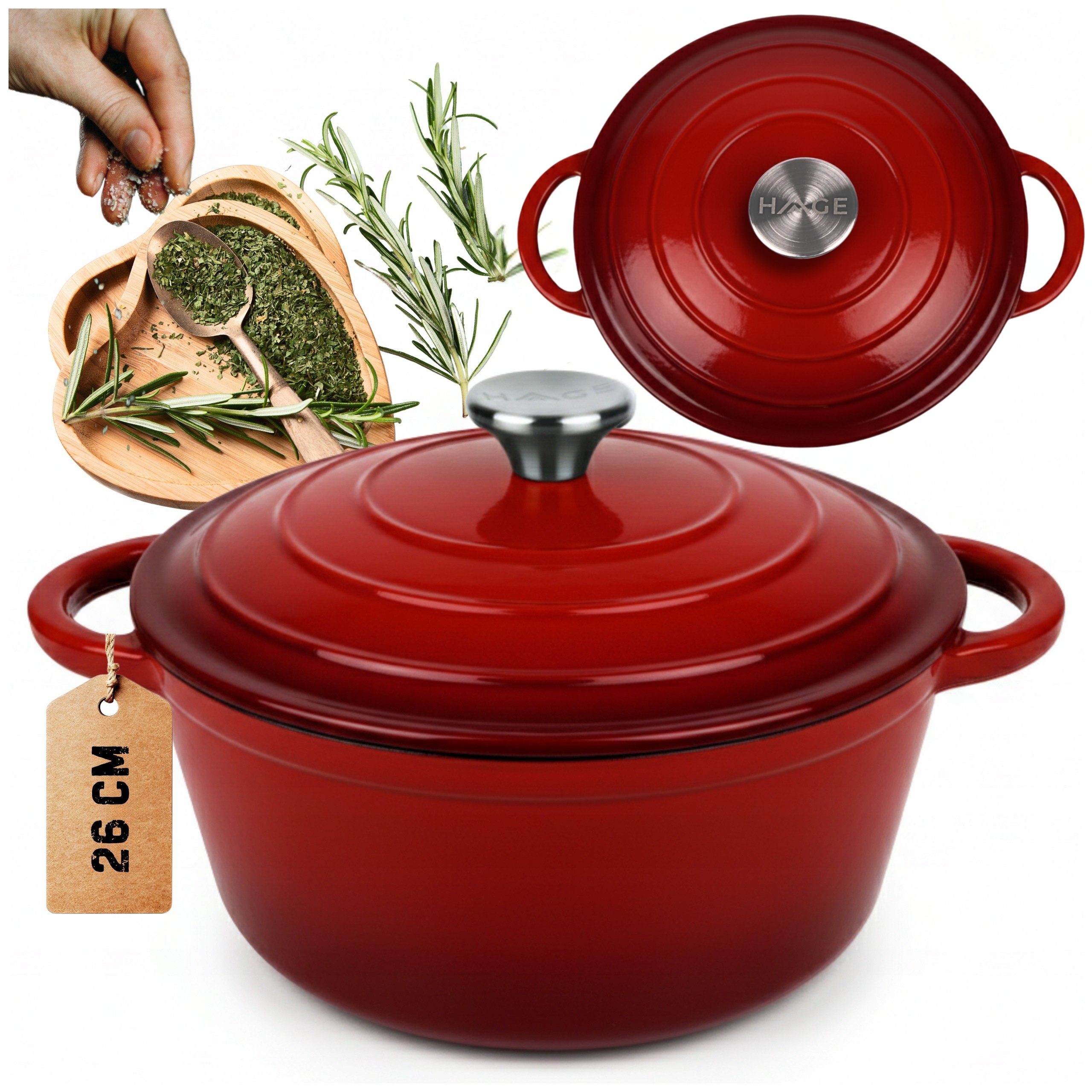 Hrnec Hrnec 5 L Smaltovaná Poklice Červená Plyn/indukce Trouba 26 CM