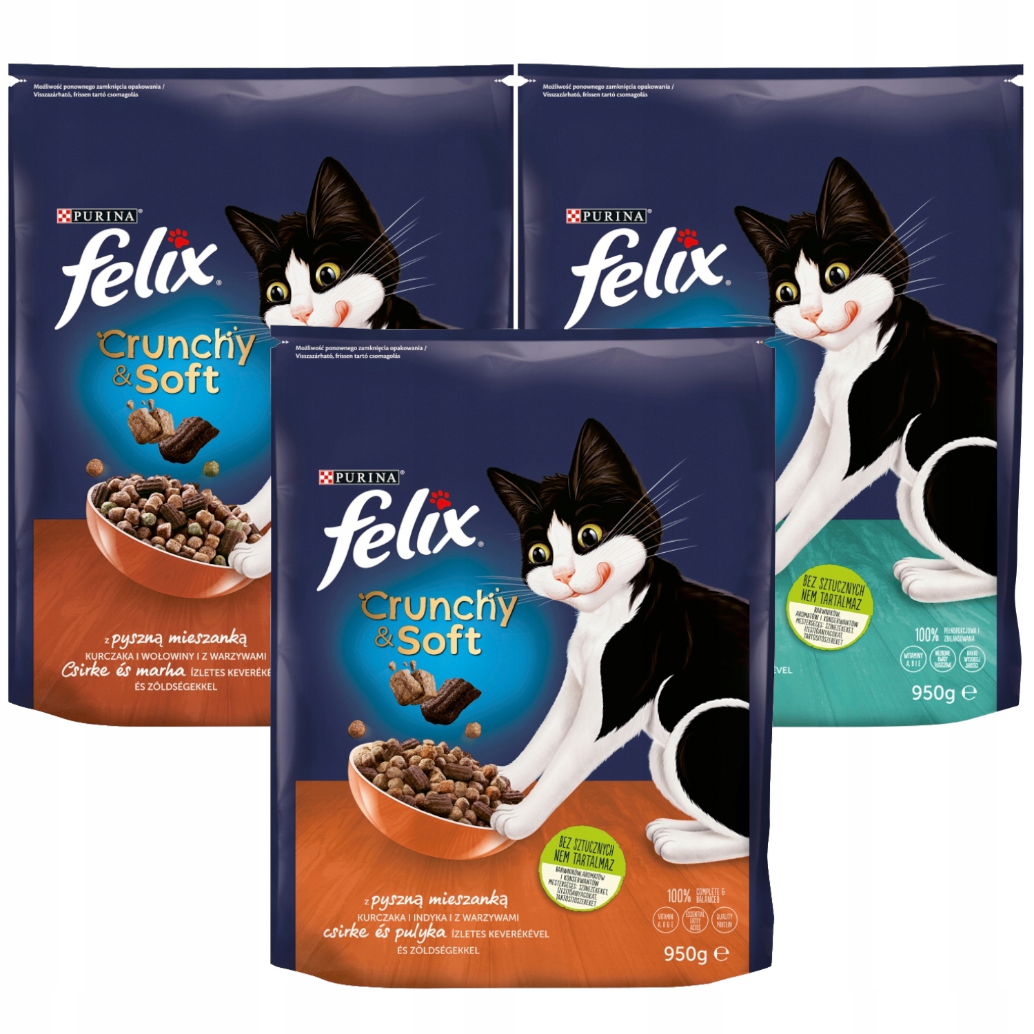 Felix Crunchy Soft Sucha karma Mix Smaków 3 x 950g 11022604738 Allegro.pl