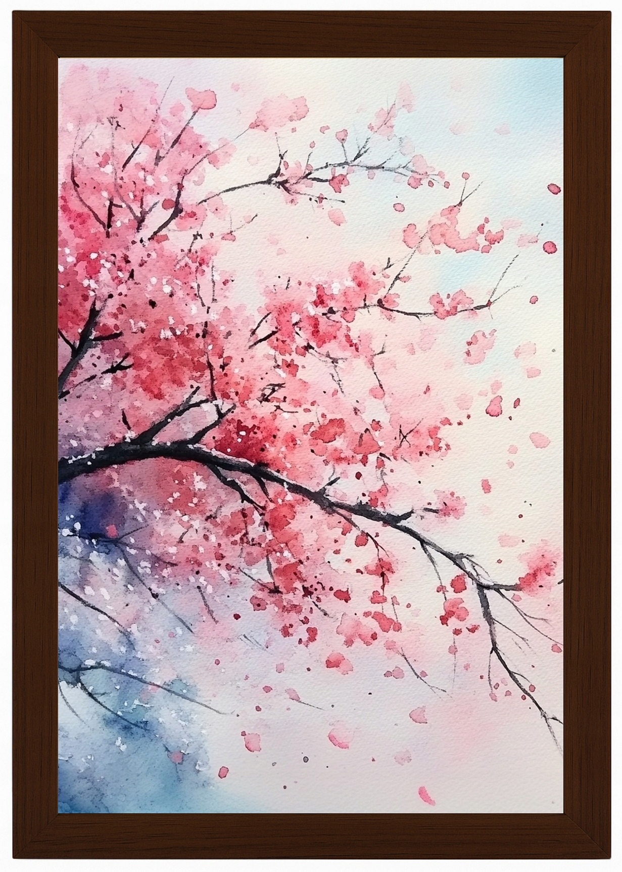 Plakát Rámeček Dřevo Akvarel Asie Japonsko Orientální Višeň Sakura 62x93