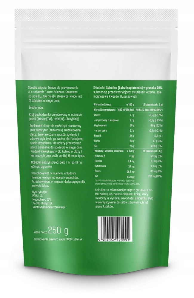 SPIRULINA tabletta 250g VÉRSZEGÉNYSÉG IMMUNITÁS 1000db Fajta spirulina