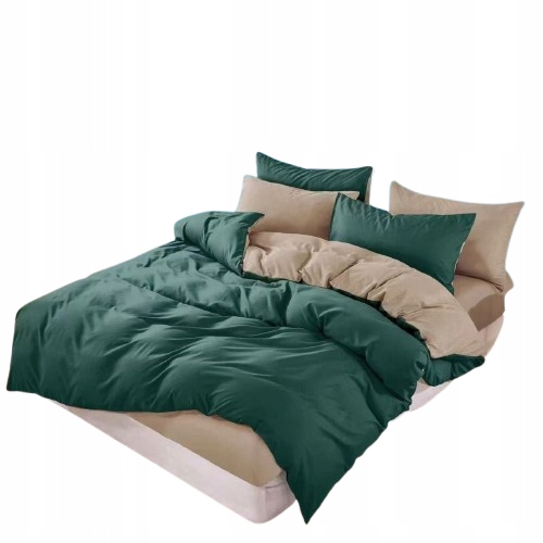 Pościel Ciemna zieleń/beż- 200x200 -3 cz.
