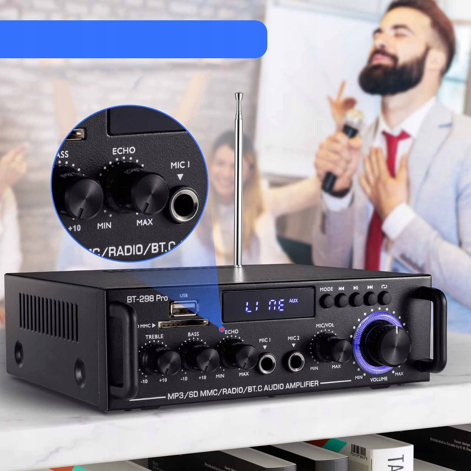 Cyfrowy wzmacniacz mocy dźwięku Mini HIFI USB FM Radio MP3 50W+50W 12V/5A Marka bez marki