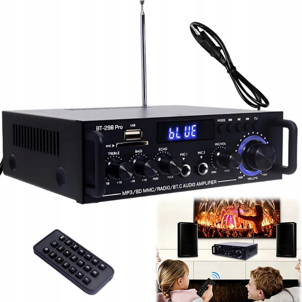 Zesilovač stereo 80 W Hifi digitální Bluetooth Fm Usb integrovaný zesilovač