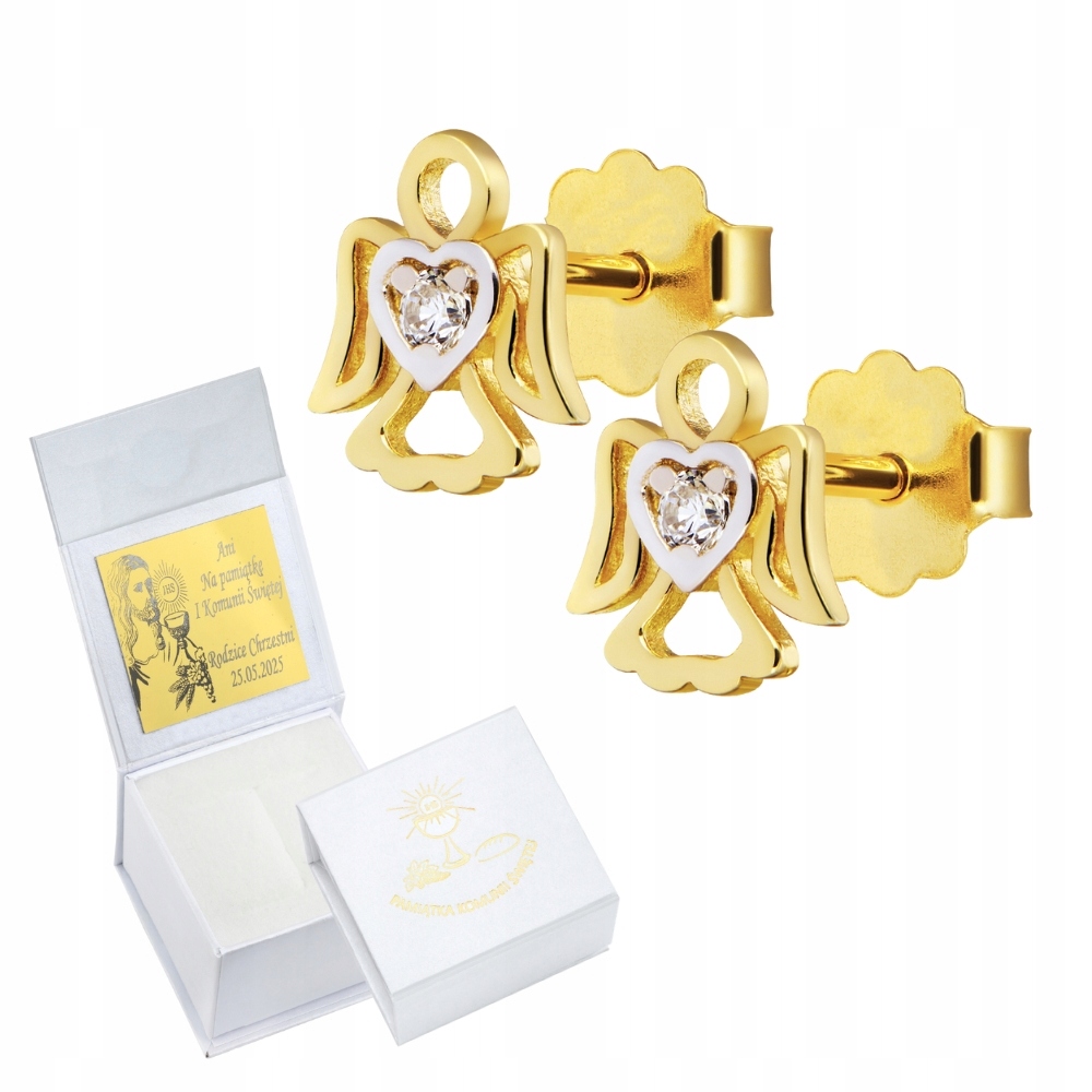 Zlaté Náušnice Šroubky Pro Dítě 585 Andělky Tyčinky Dárek K Přijímání