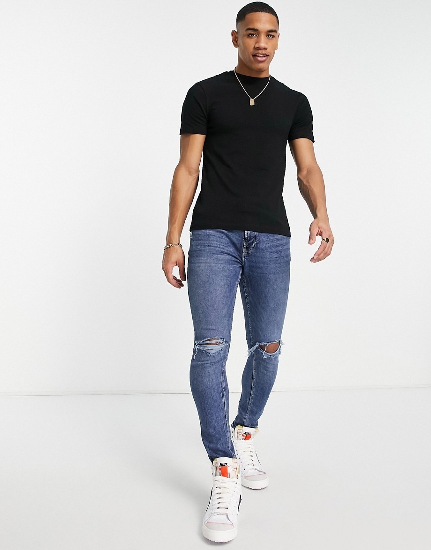 RIVER ISLAND GŁADKI T-SHIRT DOPASOWANY L Kolor czarny