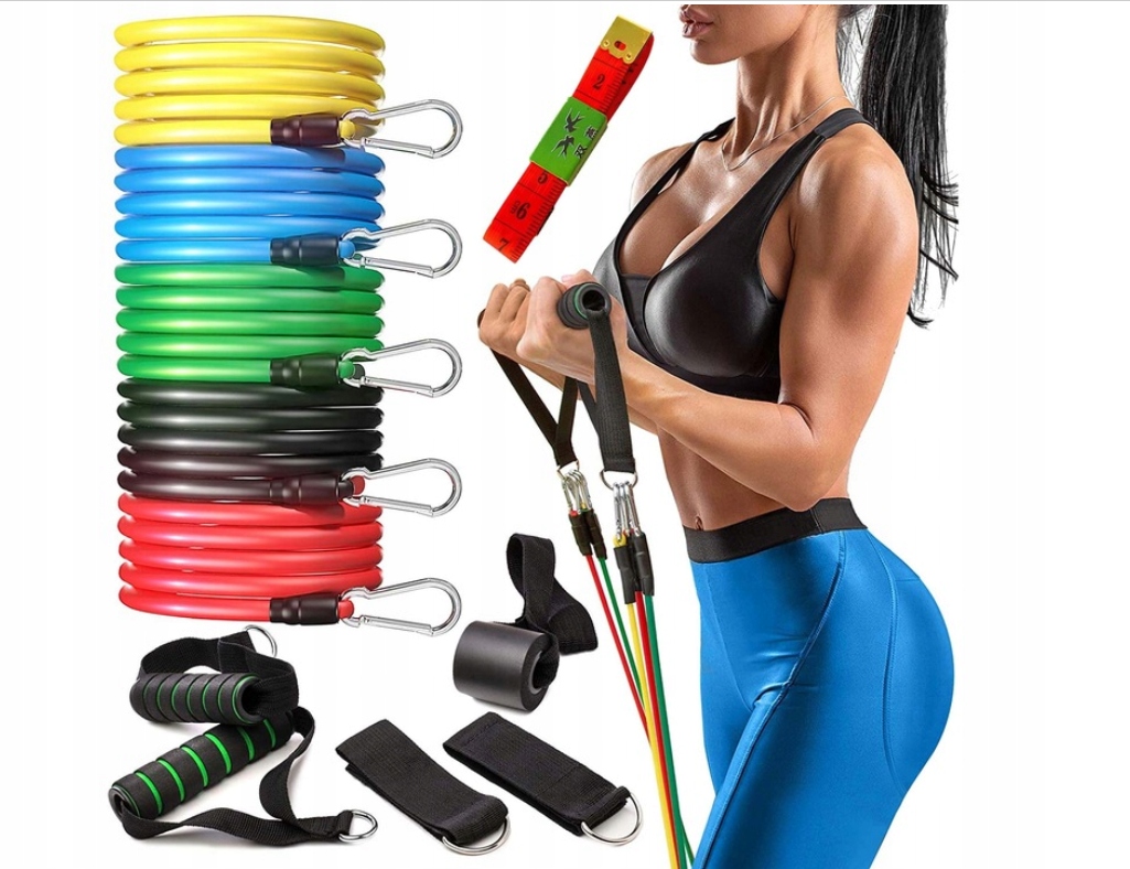 ZESTAW 5 GUM OPOROWYCH DO ĆWICZEŃ FITNESS + RĄCZKI