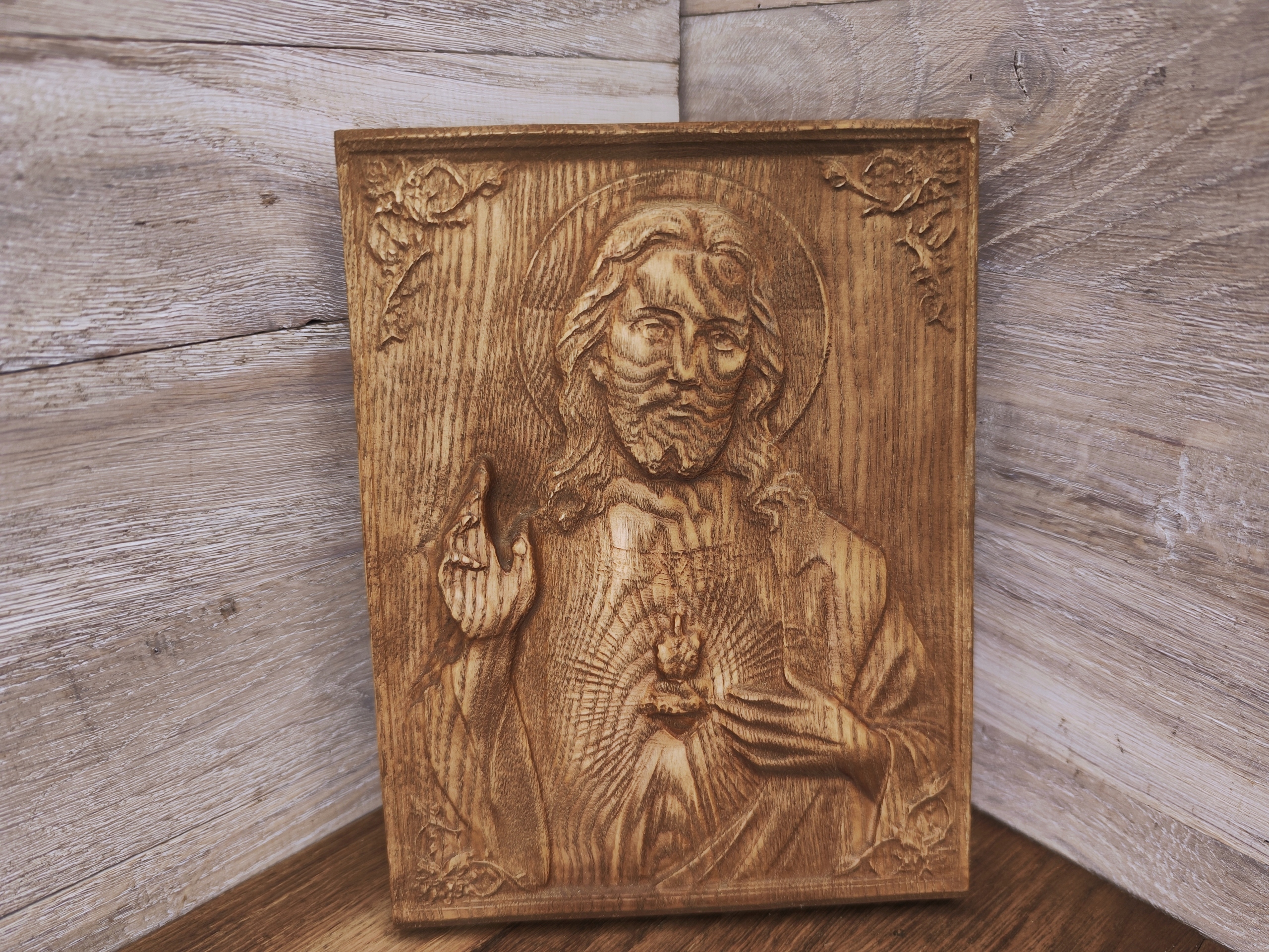 Dřevěná socha Milosrdné Nejsvětější Srdce Ježíšovo, obraz 25 cm