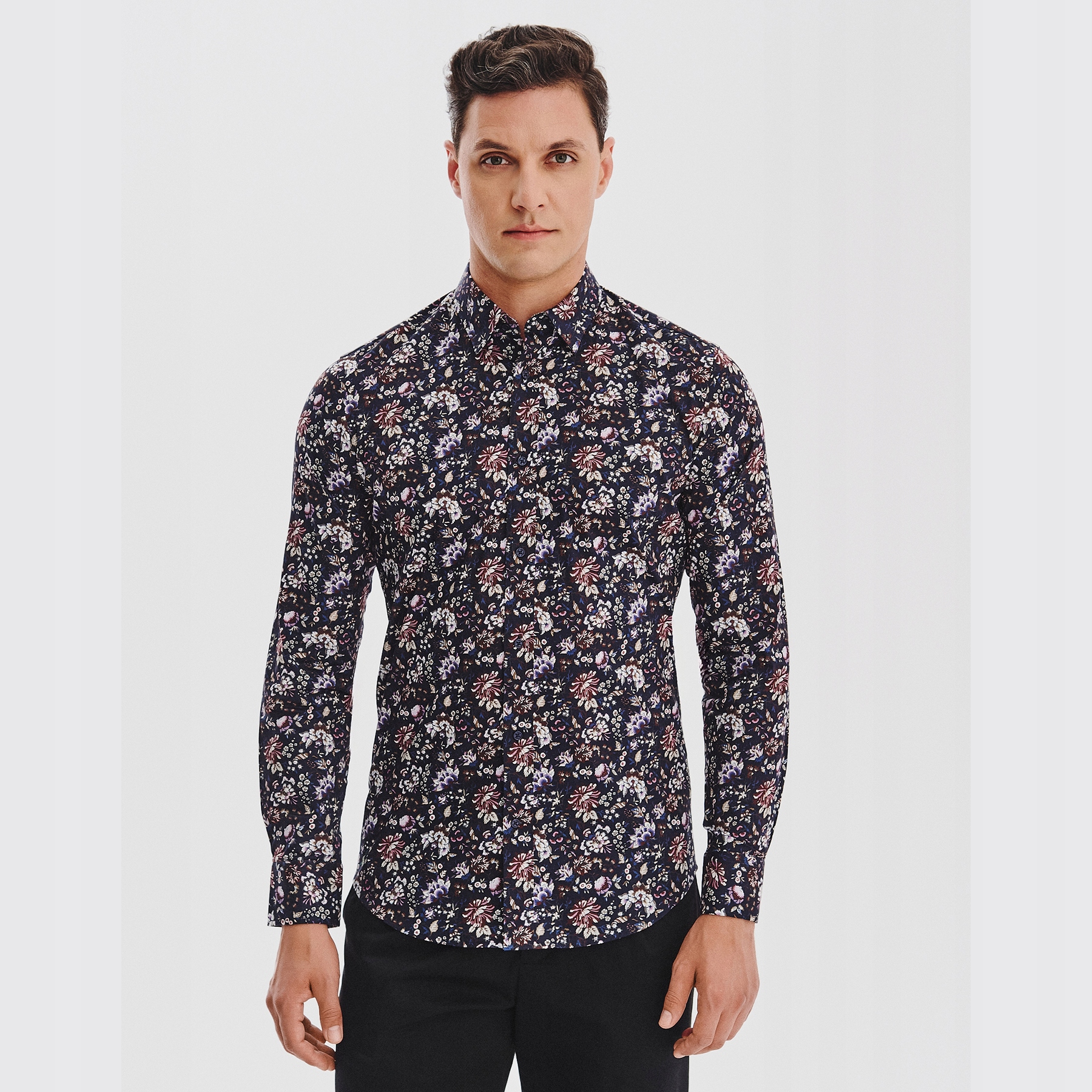 Tmavě modrá pánská košile s motivem tmavých květů Pako Lorente vel 3XL