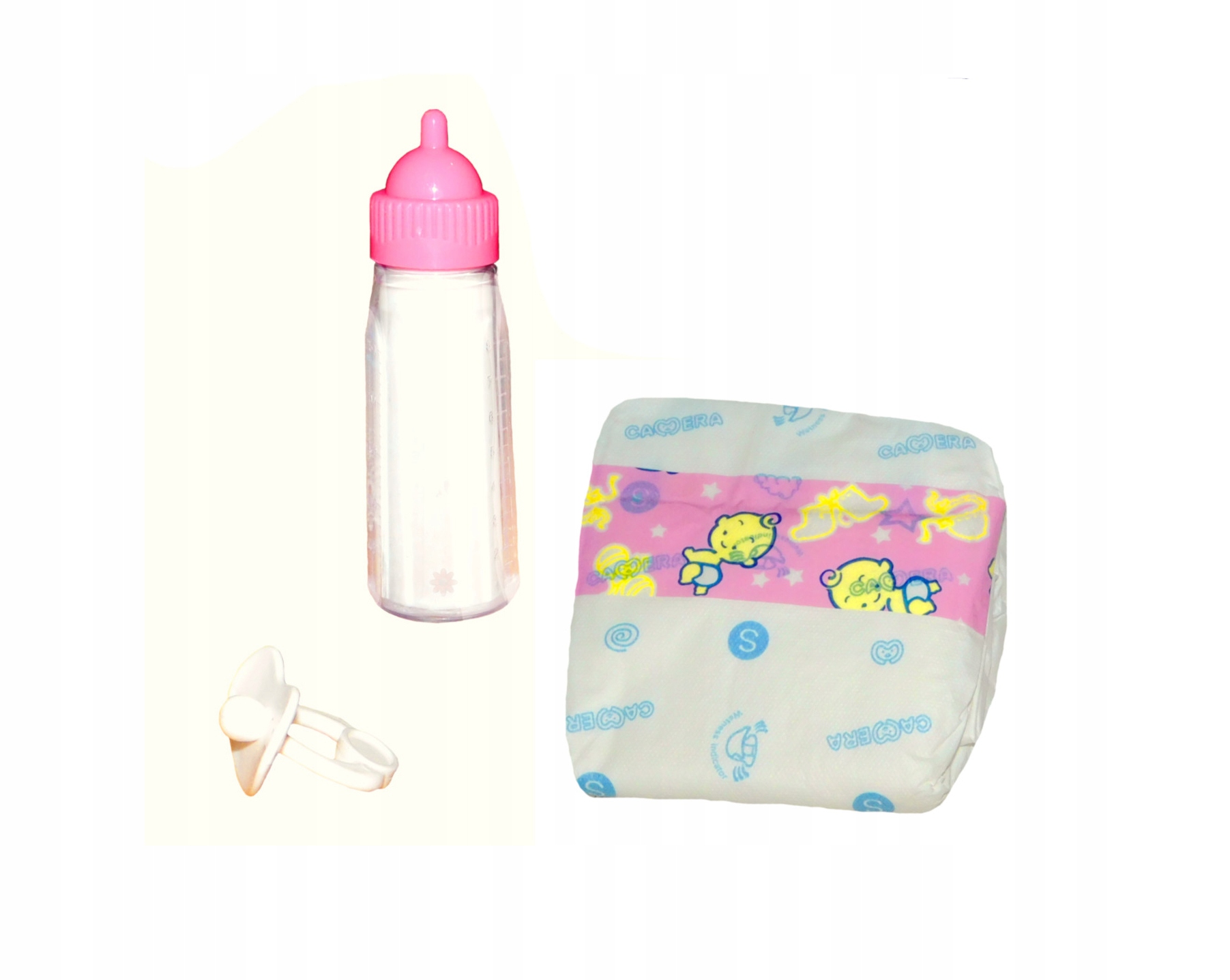 KPL PIELUCHA PAMPERS + BUTELKA + SMOCZEK DLA LALKI