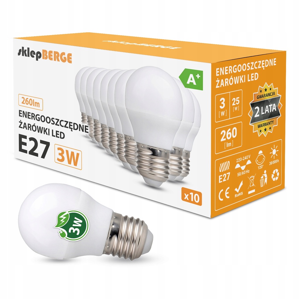 Żarówka LED E27 G45 3W=25W 260lm 2 BARWY BERGE
