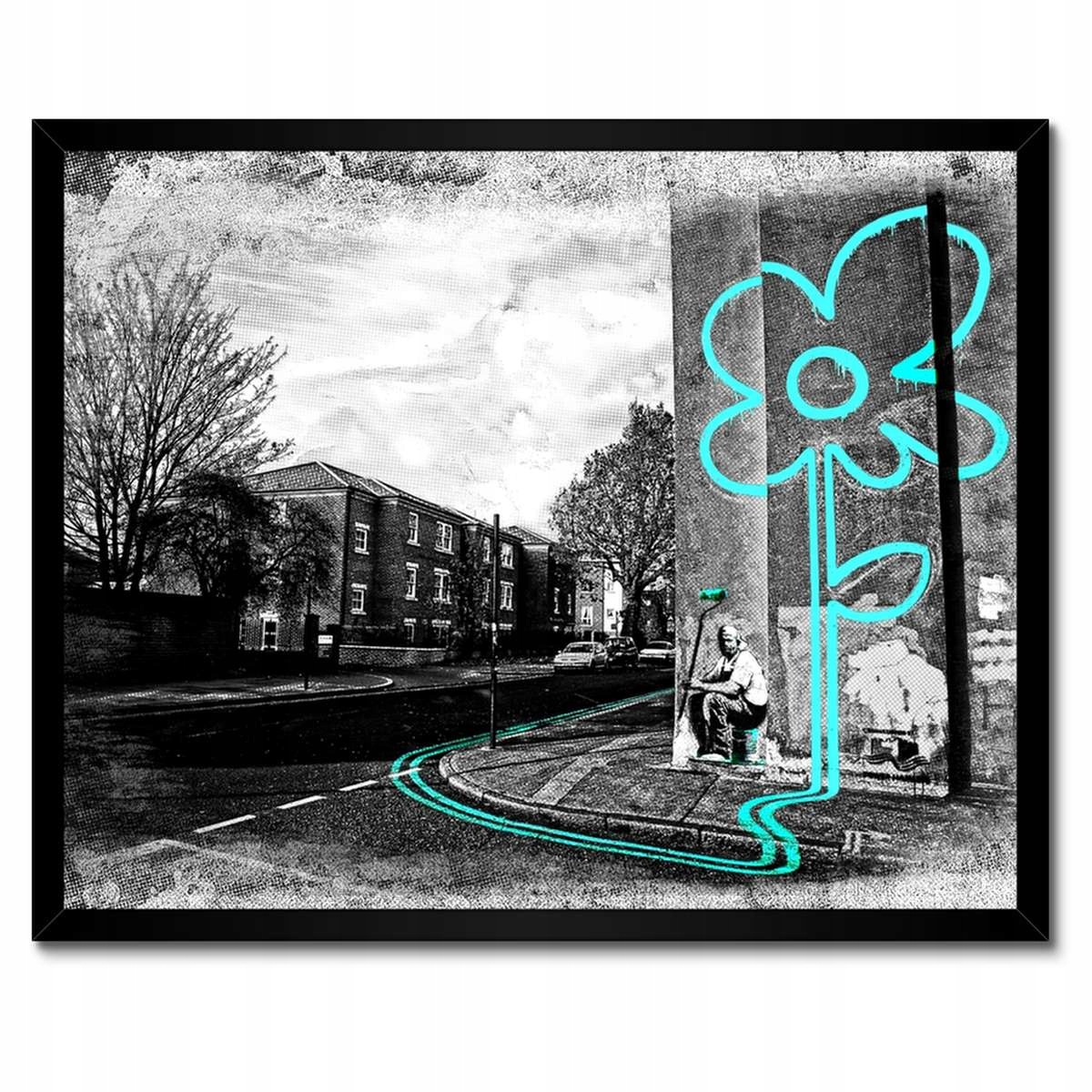 Plakáty v rámu 50x40 Banksy Tyrkysová květina