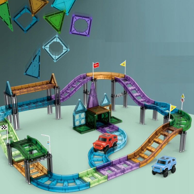 KLOCKI MAGNETYCZNE EDUKACYJNE PANELE KOLEJKA AUTA Marka click4TOYS