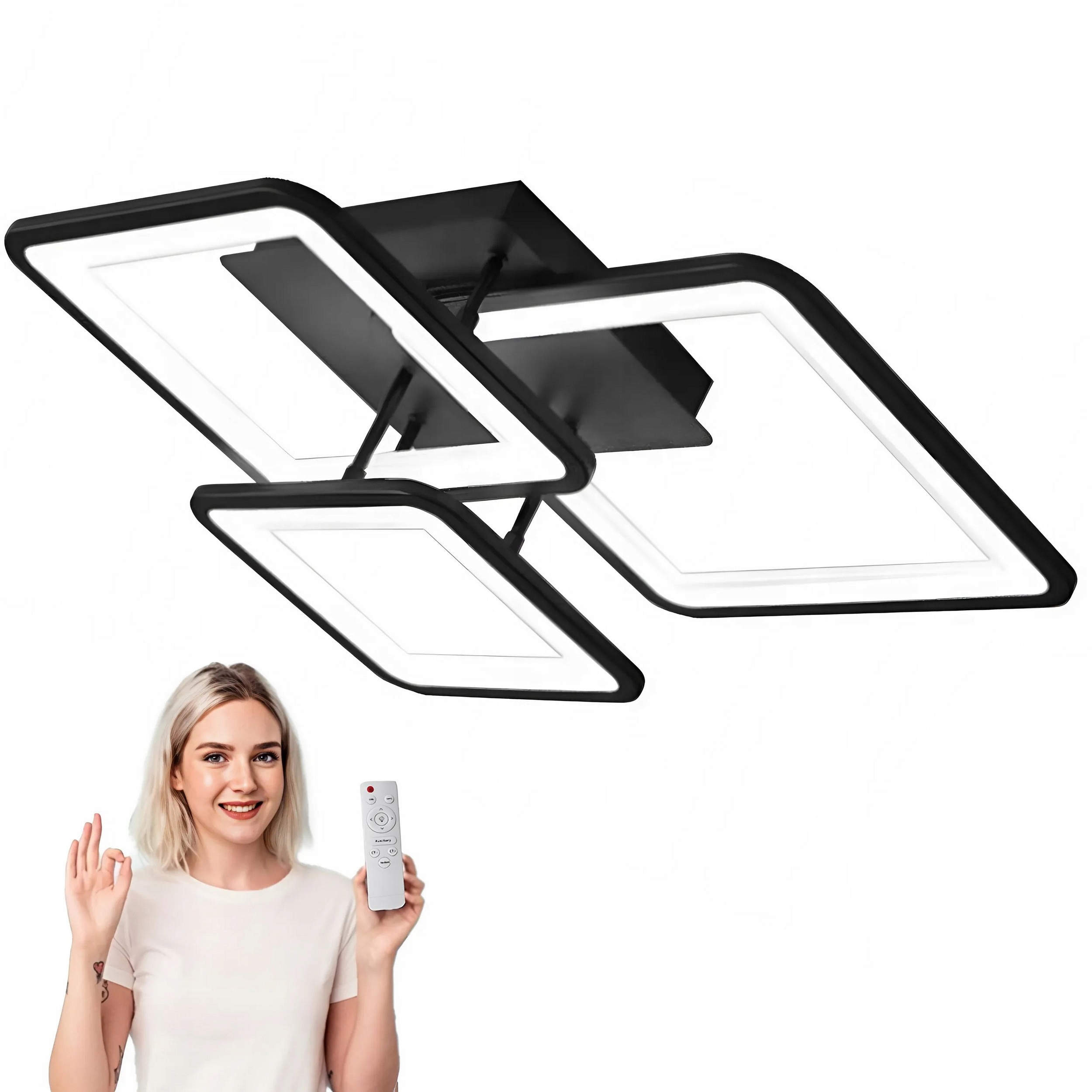 Stropná Lampa Stropné Svietidlo Luster 72W Čierna Led Diaľkový Ovládač 3 Farby Štvorcová