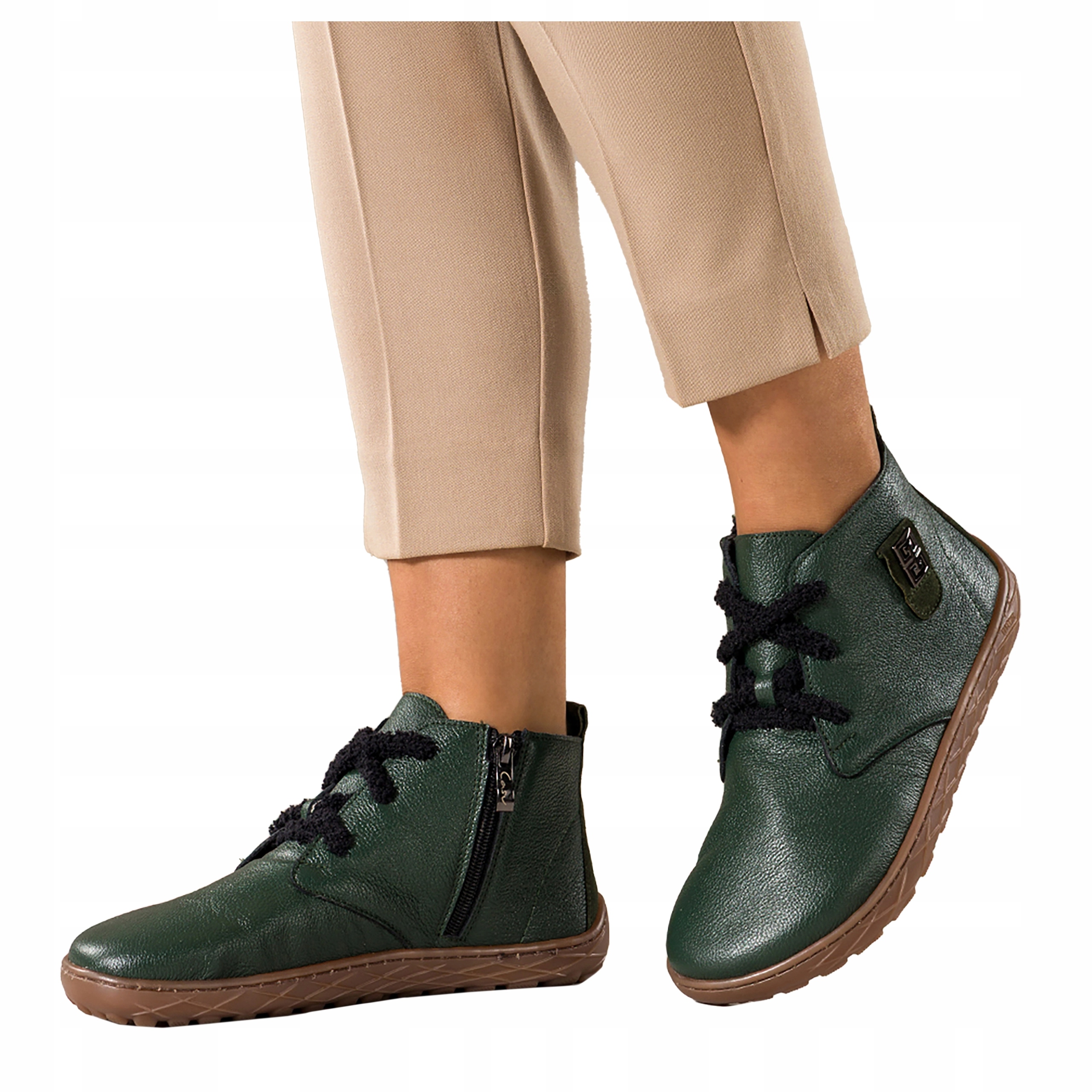 Kotníkové Boty Zelené Dámské Barefoot Kožené Pohodlné Široké Šněrovací velikost 38