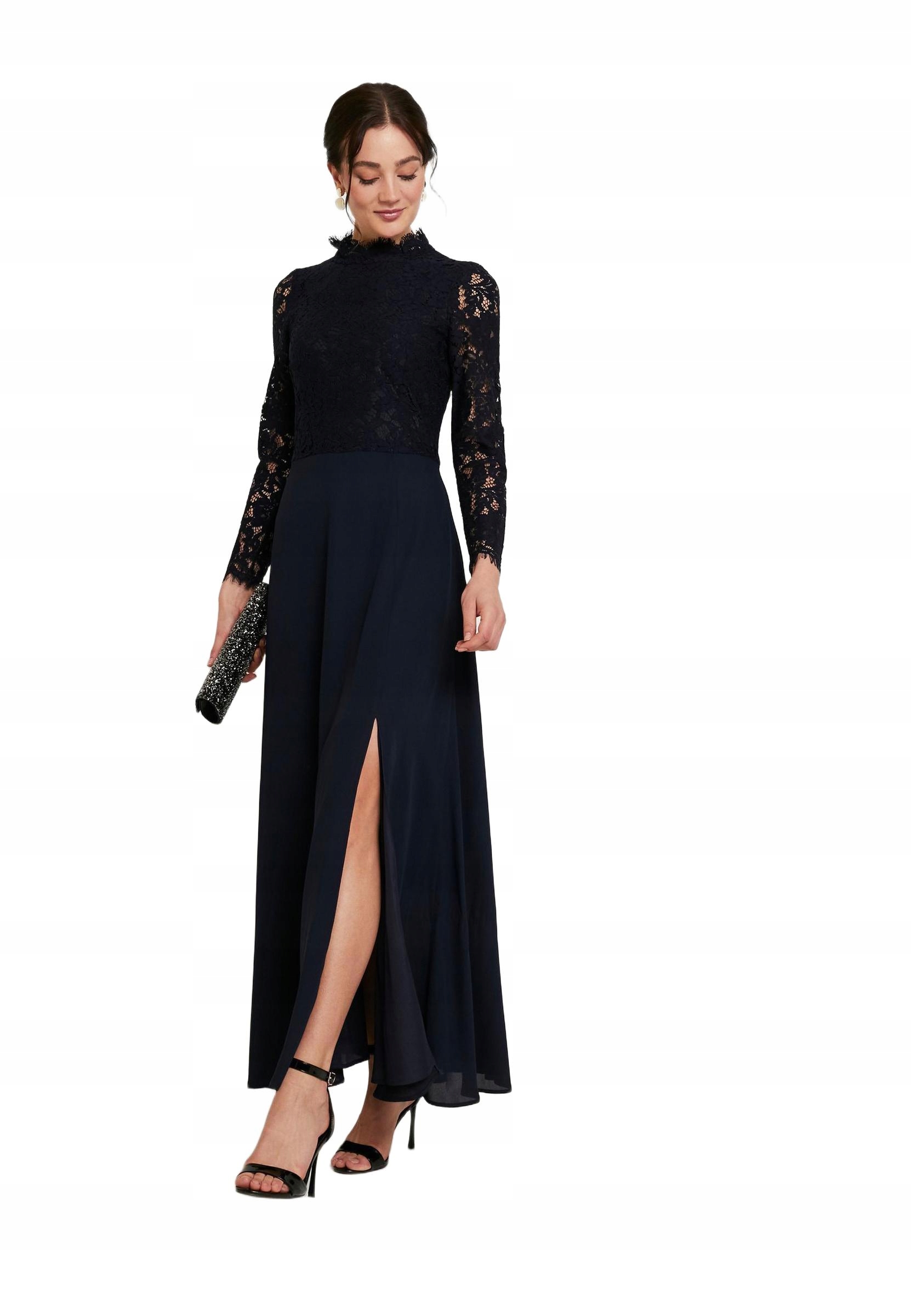 Molly Bracken Šaty Maxi Námořnická Modrá Šifon Krajka 38 M Rzm M