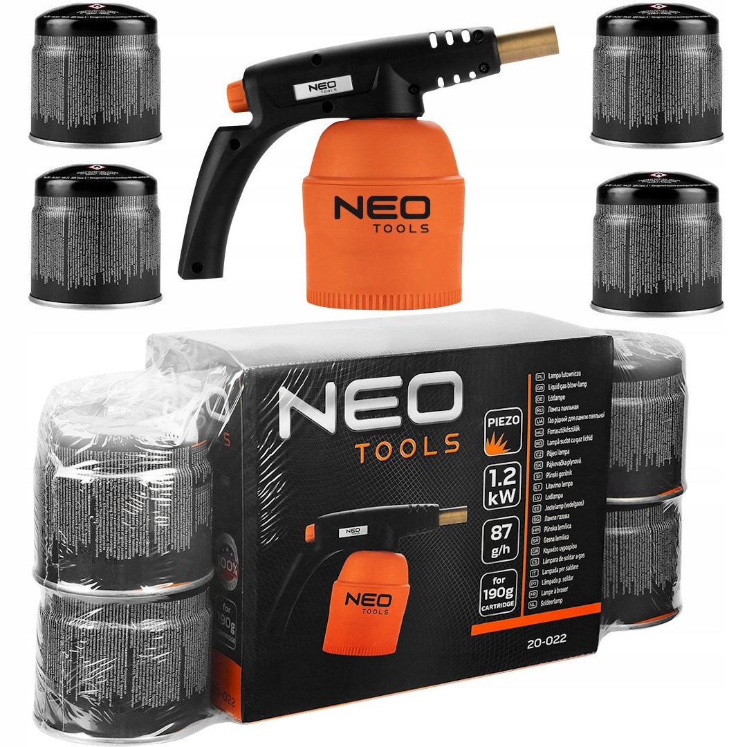 Plynová pájecí lampa s hořákem Piezo 1,9 kW 4 náboje 190 g Neo