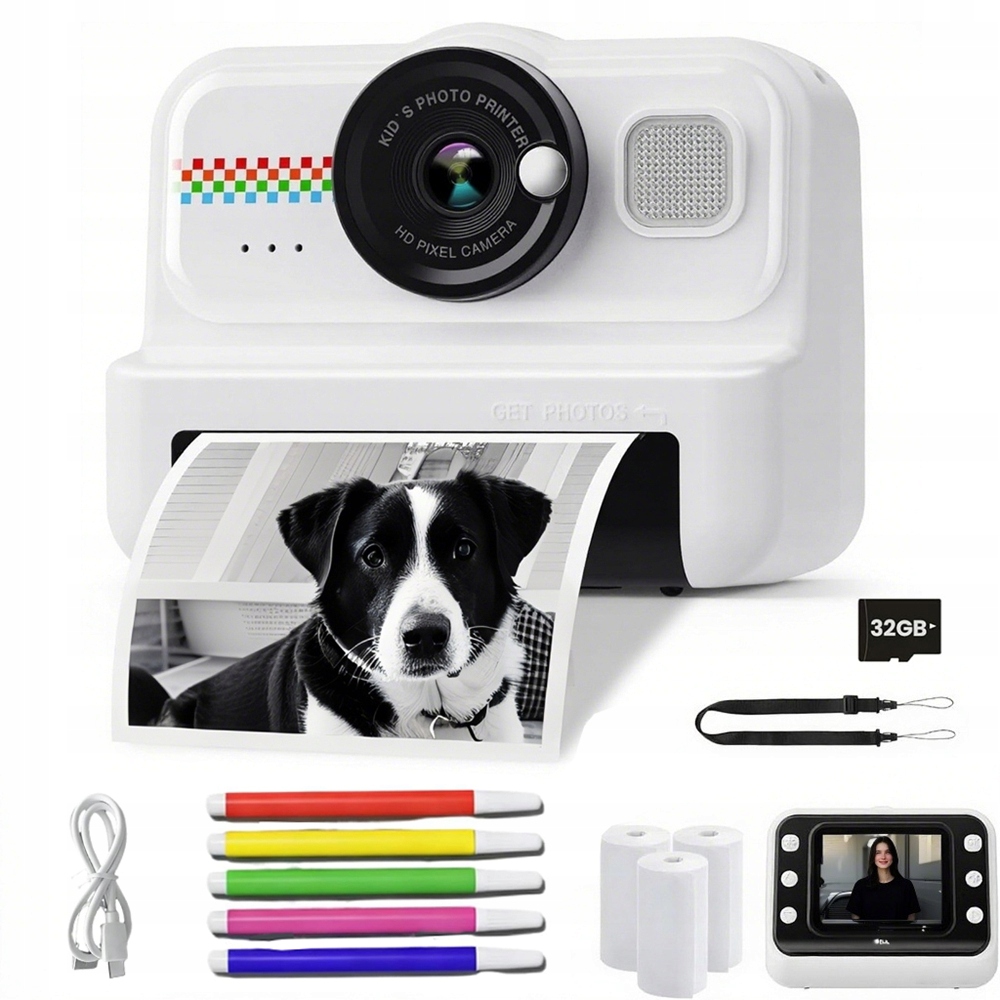 Digitální Fotoaparát S Tiskárnou Pro Děti Bílý 3 Role A Popisovače