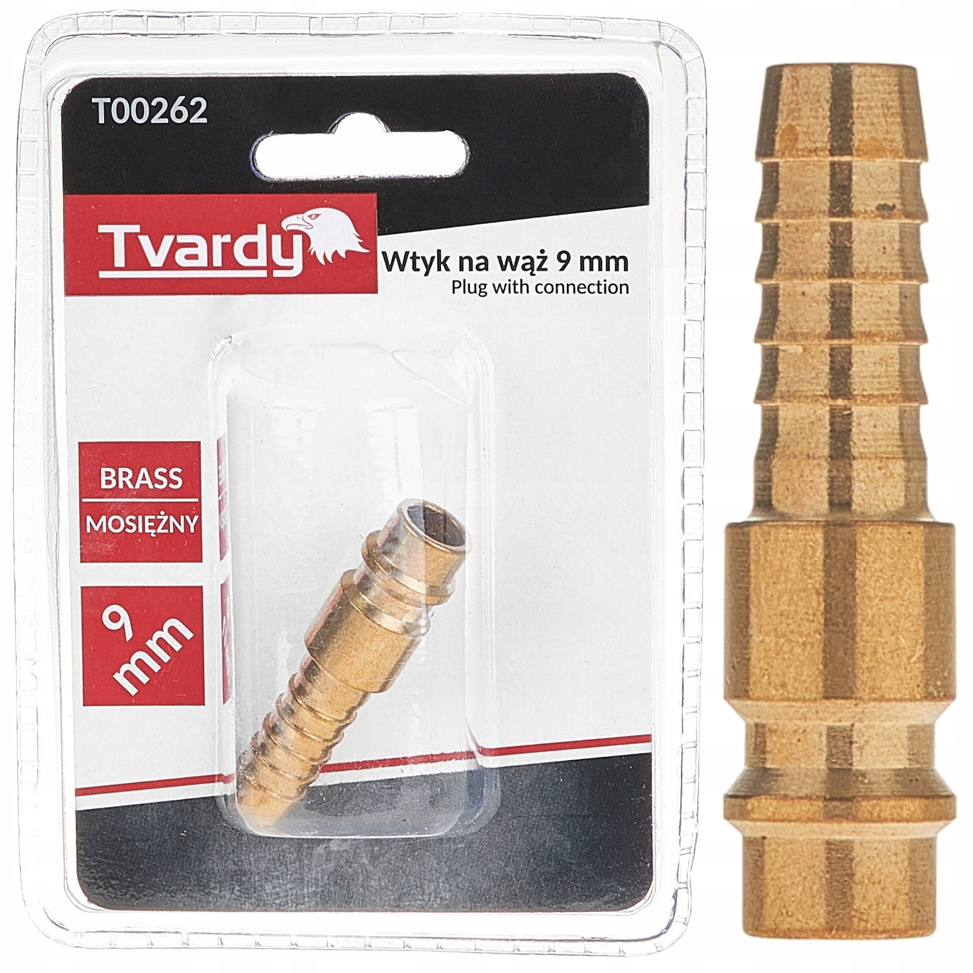 Wtyk Pneumatyczny Z Króćcem Mosiężny Na Wąż 9mm Tvardy T00262