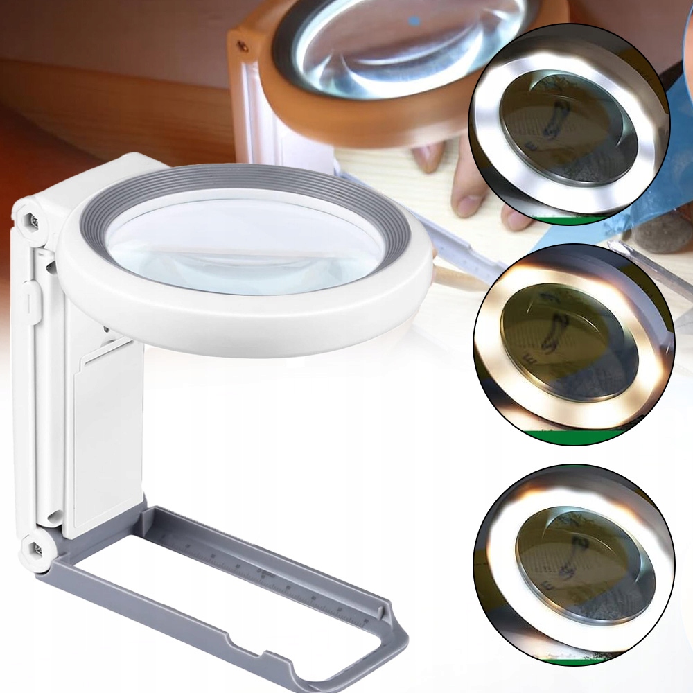 LUPA ZE ŚWIATŁEM I STOJAKIEM Z 18 LED, 10 X 30 X SKŁADANA LUPA DO CZYTANIA