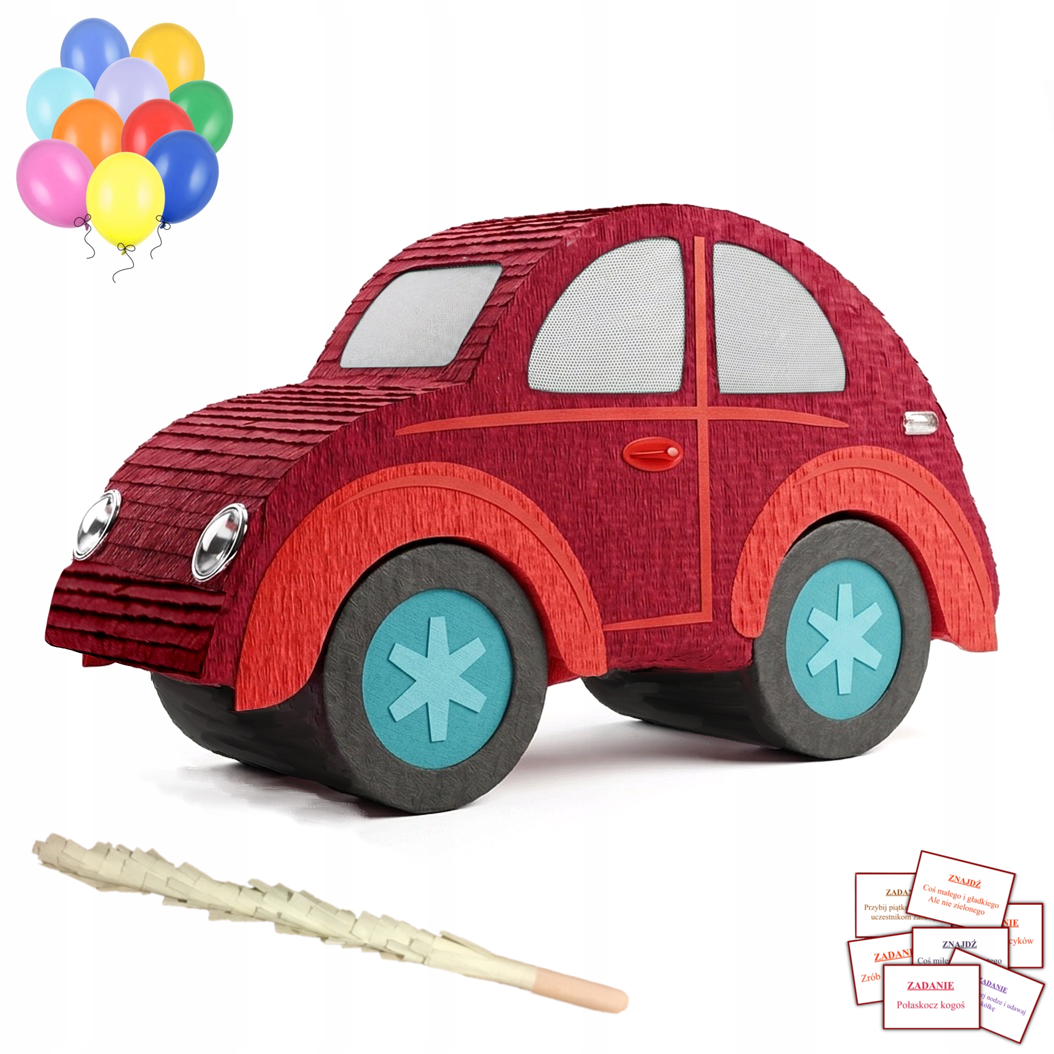 Piniata Auto Samochód czerwony Duża dla chłopca Zestaw kij Handmade