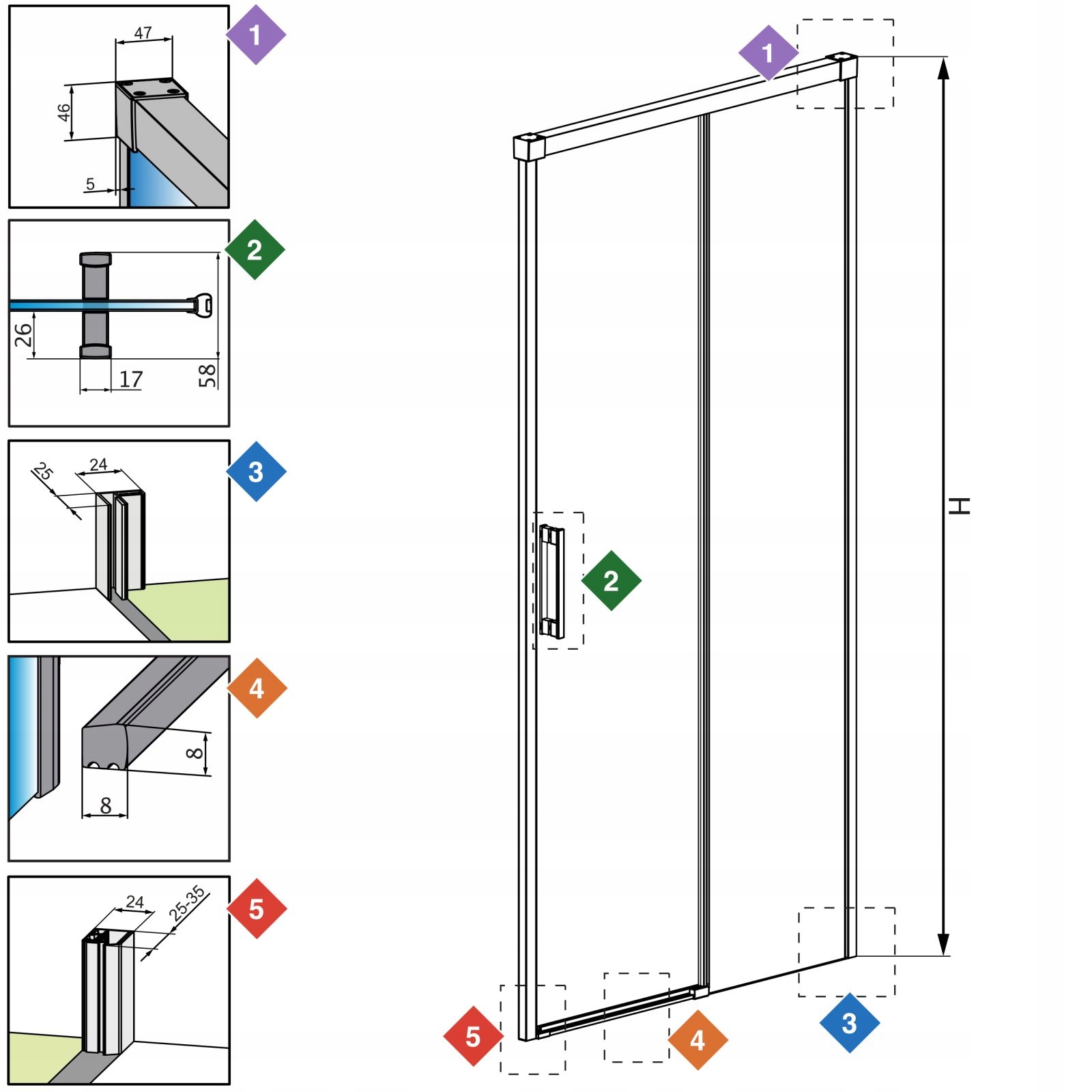 Drzwi wnękowe szklane złoty profil 160 cm P grafit Wysokość produktu 200.5 cm