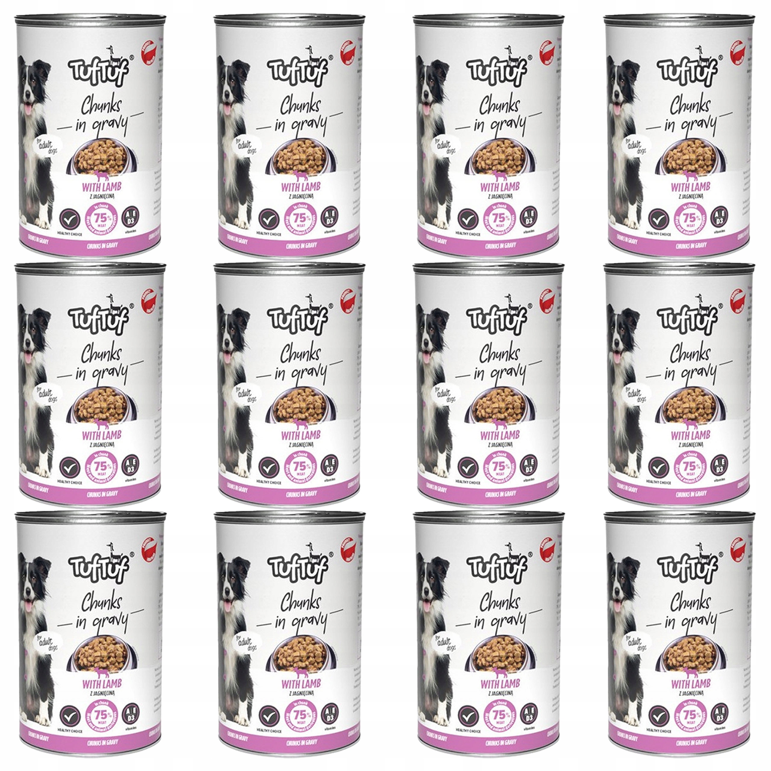 Levně Krmivo mokré Tuf Tuf pro psa Kousky V Omáčce Jehněčí 24 x 415 g