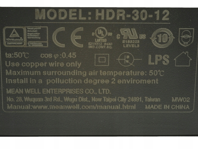 ZASILACZ na szynę DIN 12V DC 2A 24W Mean Well Kod producenta HDR-30-12 24W