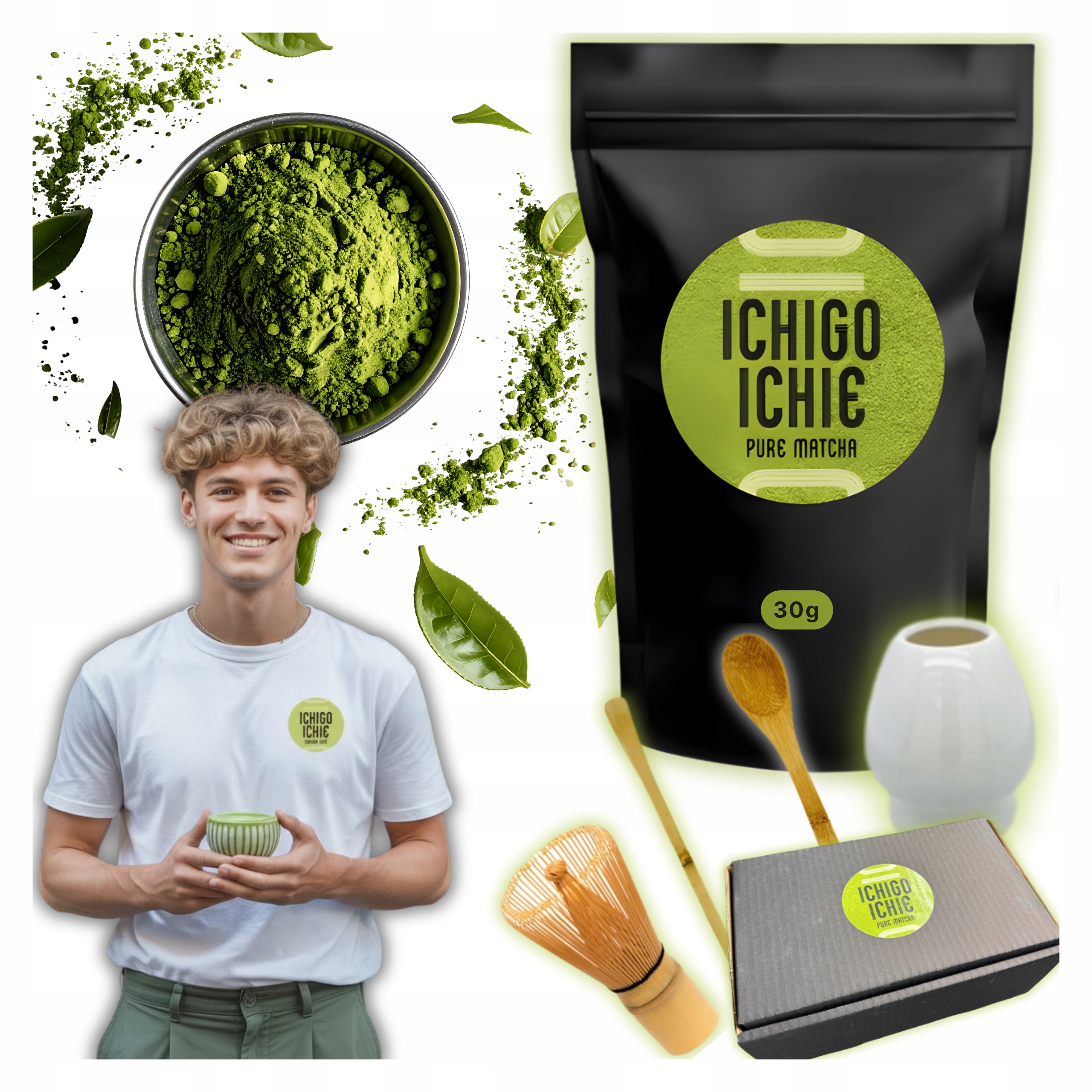 Japonský Matcha set Denní Dárek Premium Chasen Akcesoria Keto 30 g