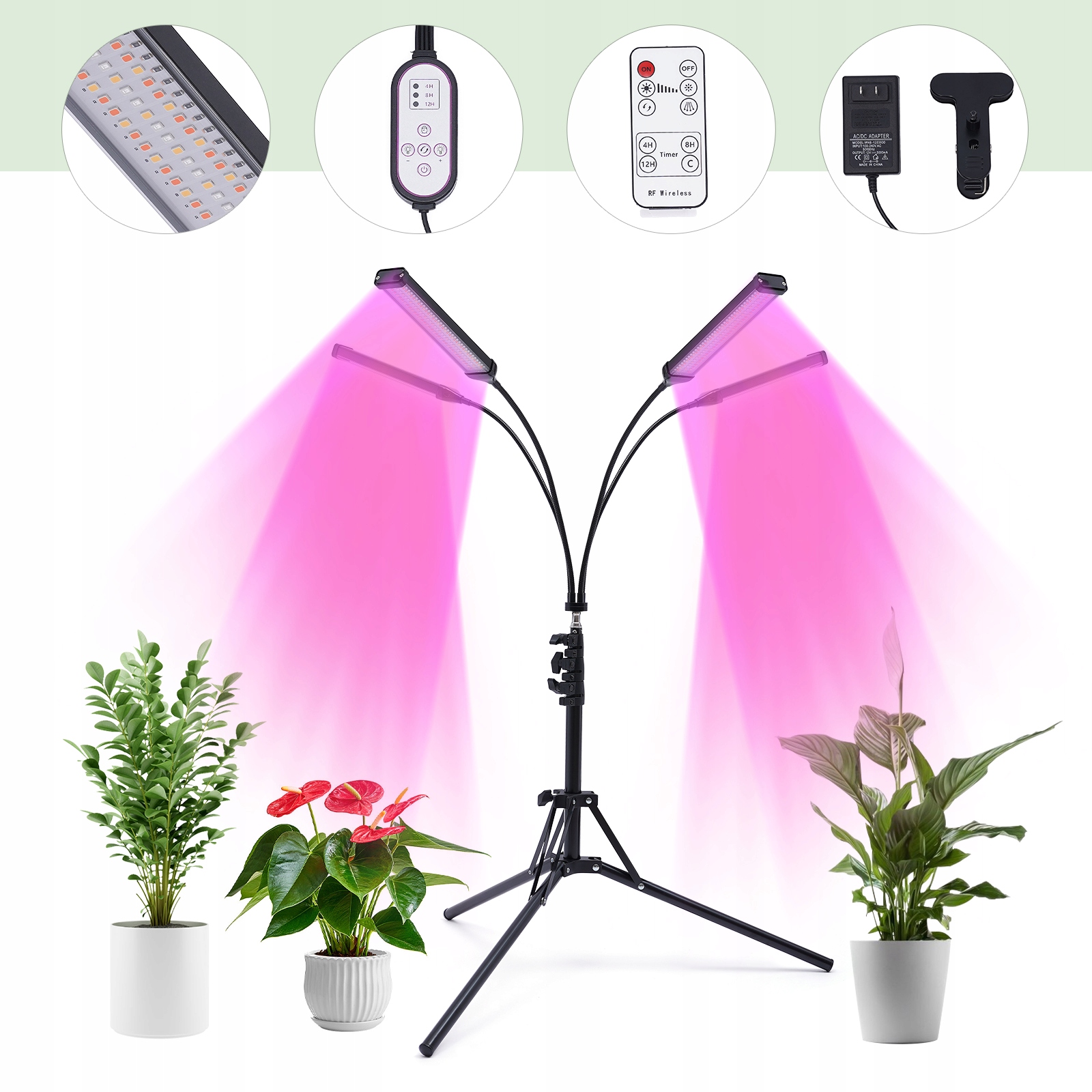 Lampa na pestovanie rastlín - Lampa stojaca na kultiváciu 30 W rastlín LED 4 HEADS