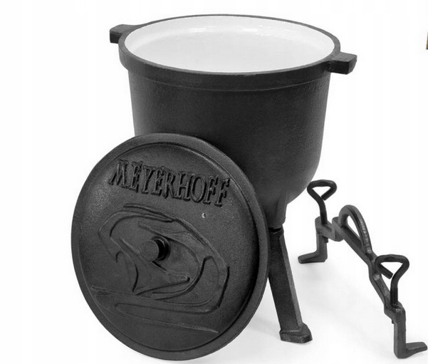 KOCIOŁEK MYŚLIWSKI ŻELIWNY GARNEK EMALIOWANY 4L