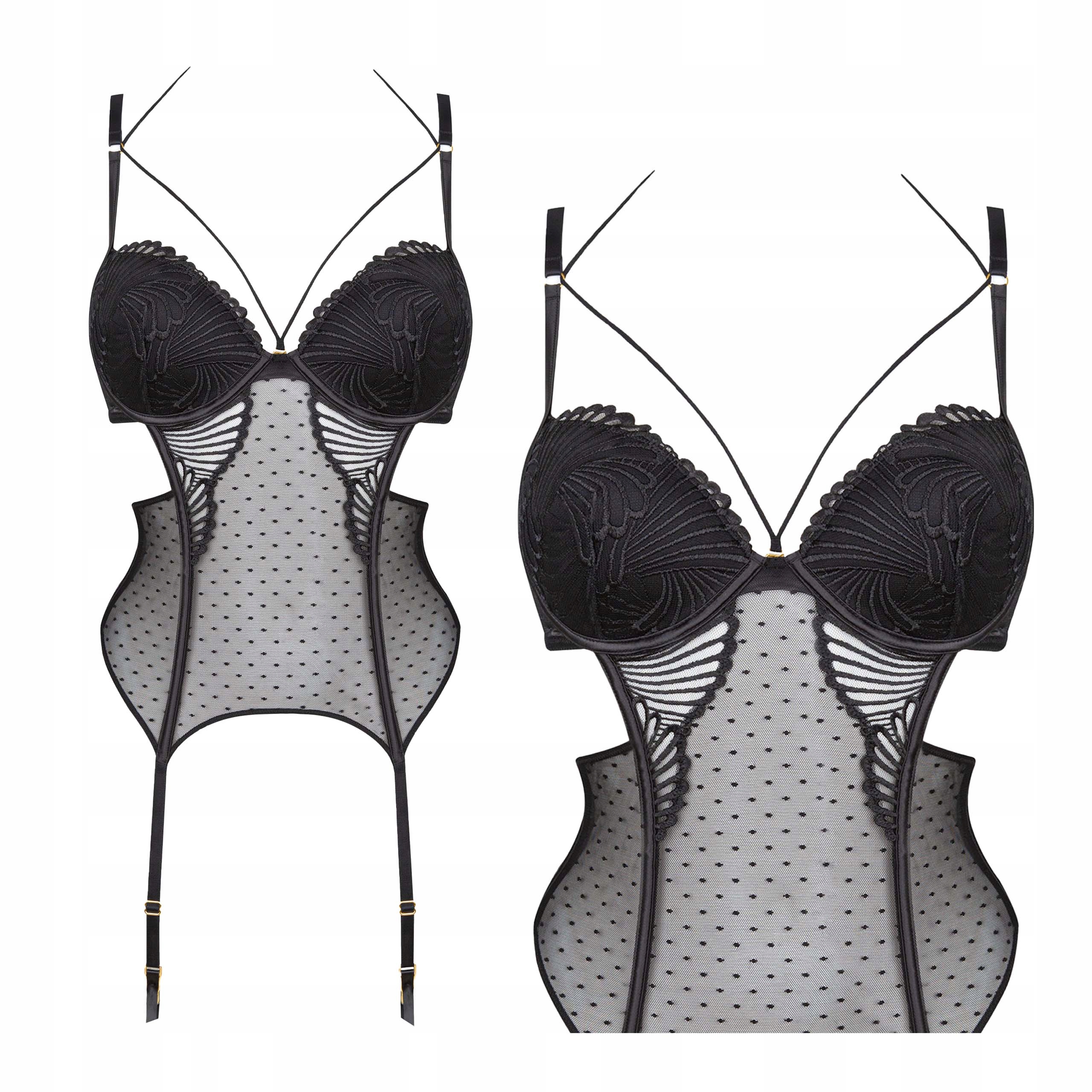 Dámský černý korzet s kosticemi a sexy tylem se zapínáním Lormar 70B