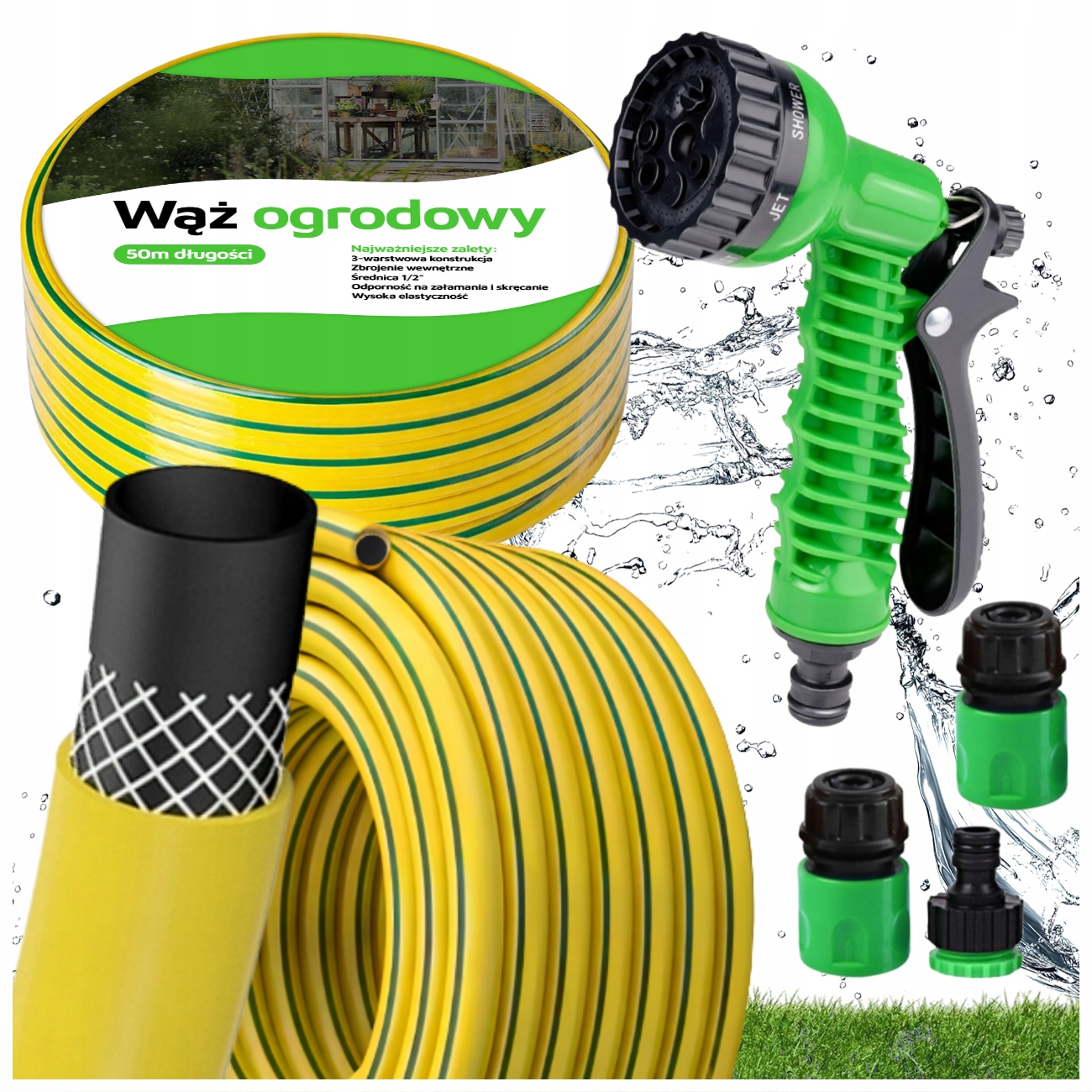 Hadice 3/4" 50 m 3 Vrstvy Zavlažovač Spojky Sada