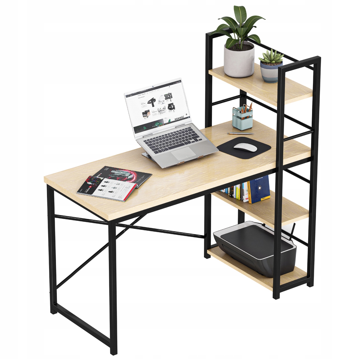 Nowoczesne Biurko z Regałem LOFT Mark Adler DĄB DWUSTRONNE 3 PÓŁKI Wysokość mebla 120 cm