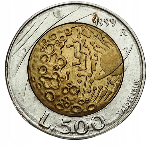 SAN MARINO 500 LIRE 1999 KOSMOS KIĘŻYC SAT BIMETAL