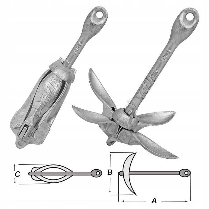 KOTWICA SKŁADANA ZACZEPNA DO ŁODZI 10 kg - 00365 Kolor dominujący srebrny
