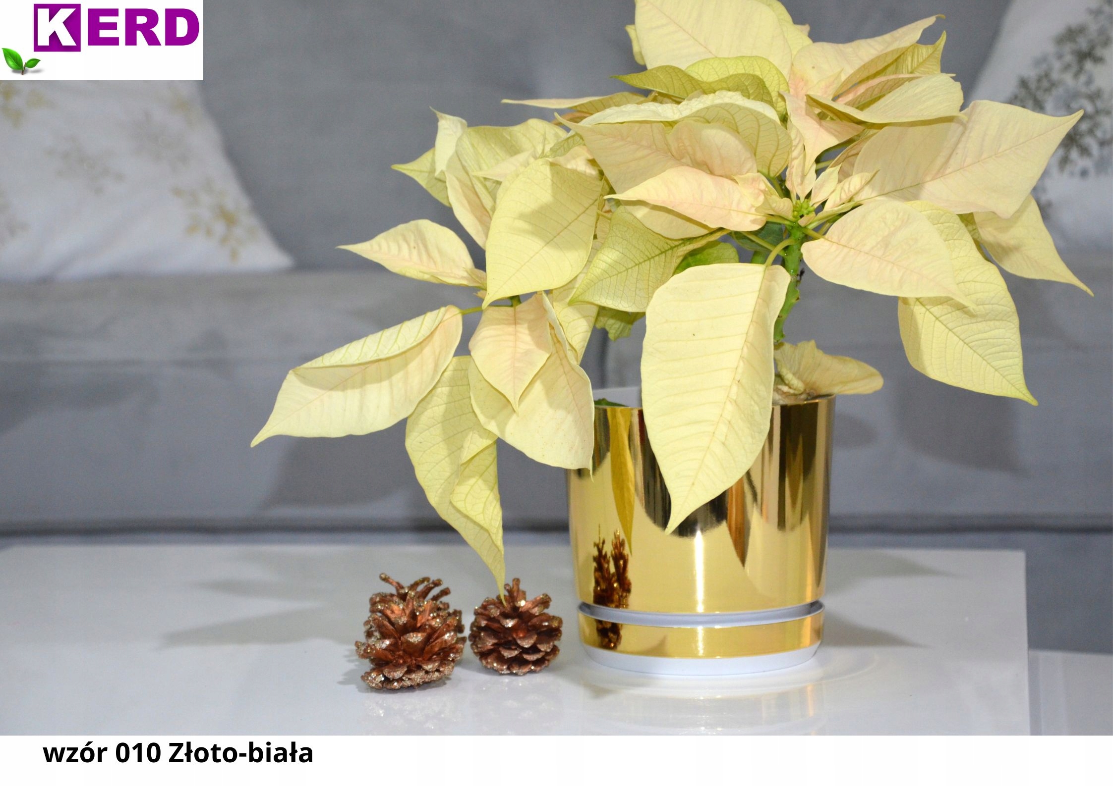 14 ZŁOTO BIAŁA osłonka doniczka z podstawką styl nowoczesny glamour połysk Kolor złoty